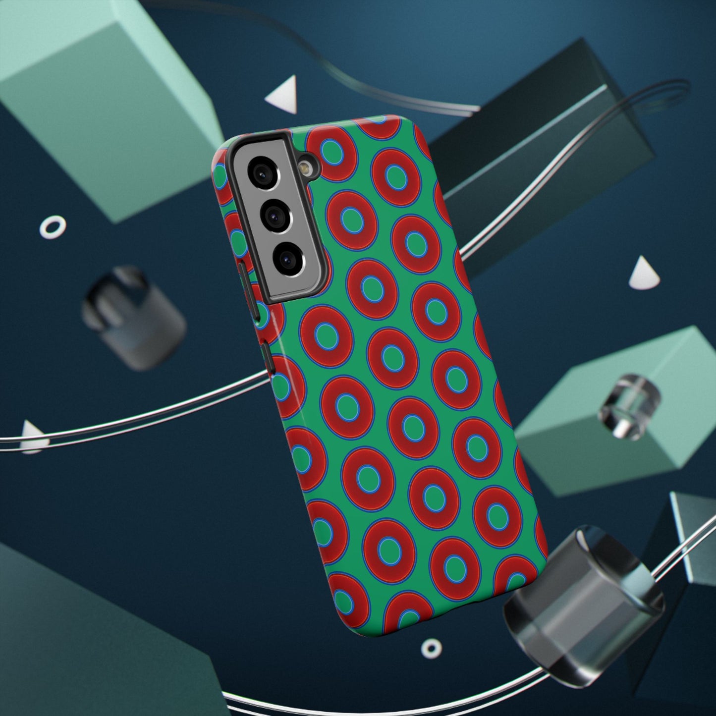 Impact-Resistant Lumpy Donut Case - red vivid donut print w/jade green background