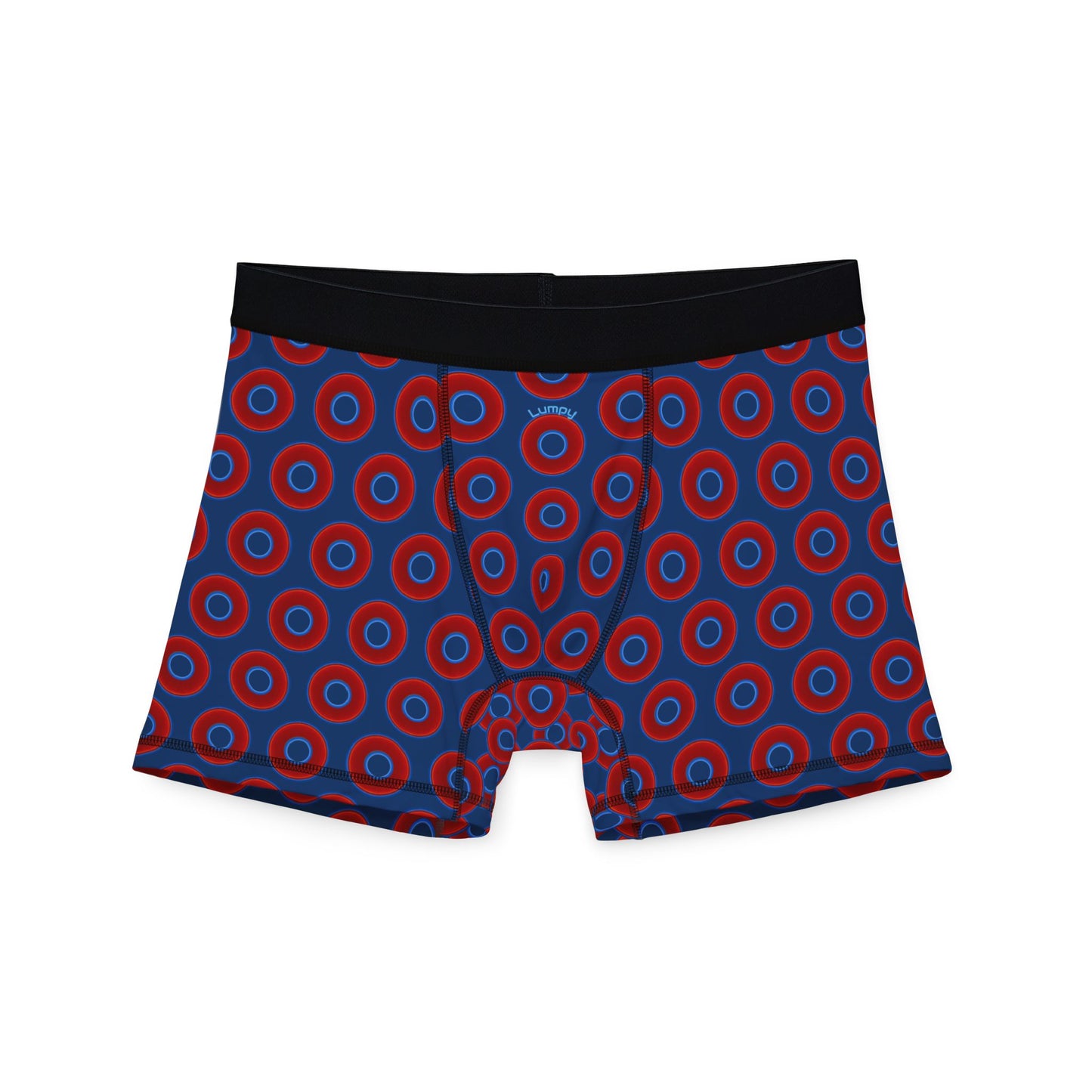 Men's Donut Boxers - red vivid donuts w/Atlantic navy blue background
