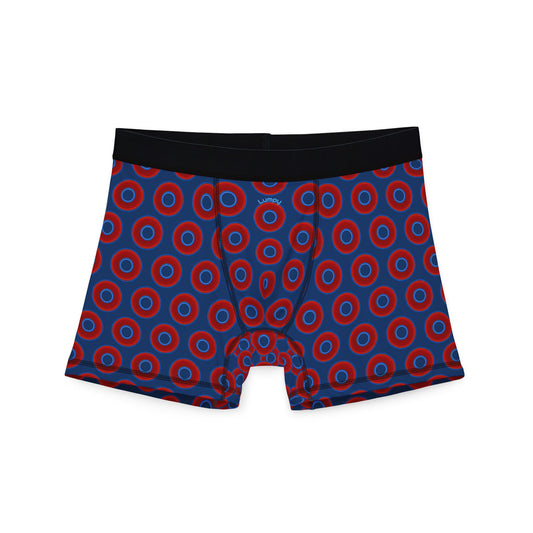Men's Donut Boxers - red vivid donuts w/Atlantic navy blue background
