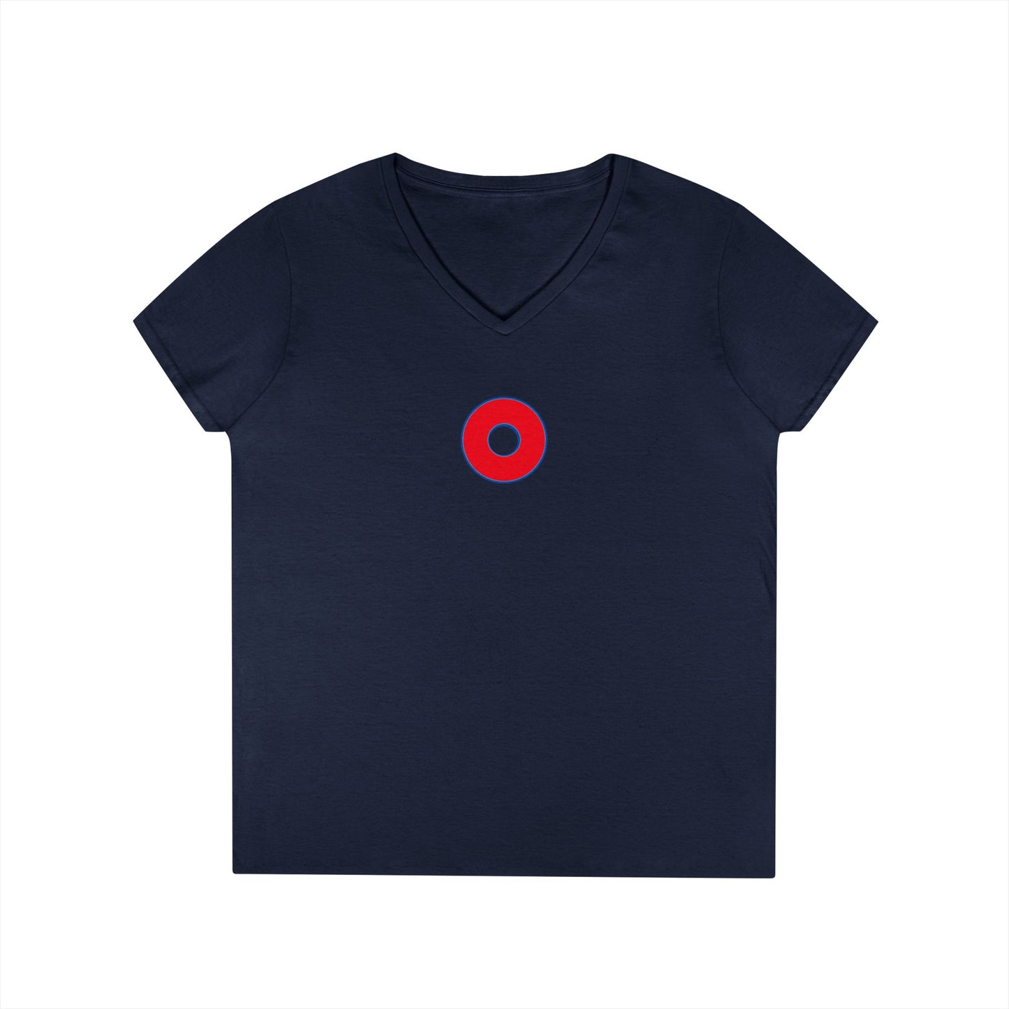 Women's Donut V-Neck Tee - "Red Philly Special" - plain red donuts w/blue outline
