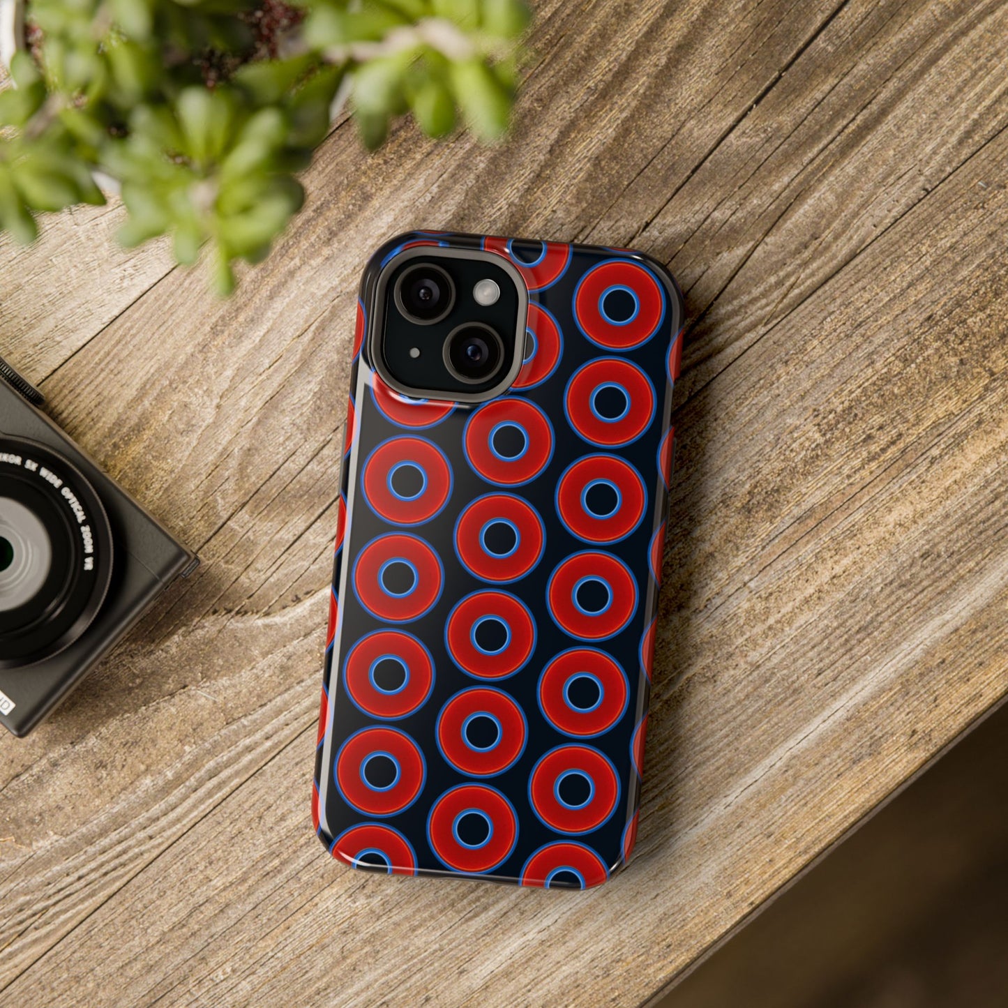 Magnetic Tough Donut Case - red vivid donut print w/blue charcoal background