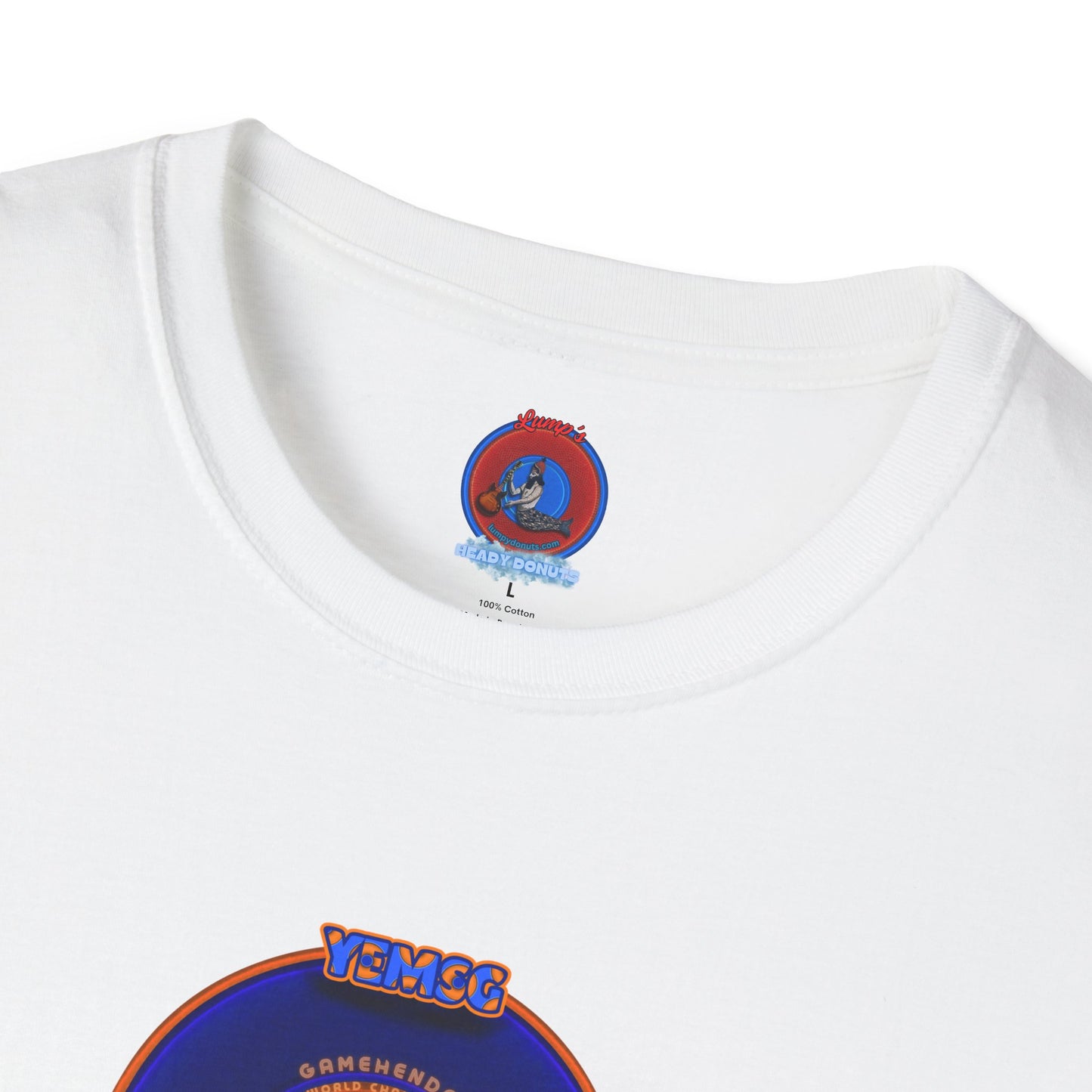 Classic Donut Tee - Unisex Soft-Style - "Diedrich Knickerbocker's Donut" - vivid blue/orange donut - variant 1
