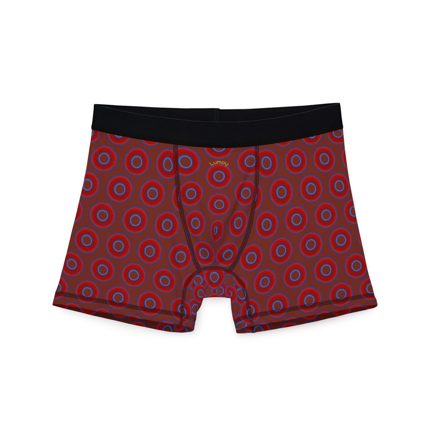 Men's Donut Boxers - red vivid donuts w/burnt umber background