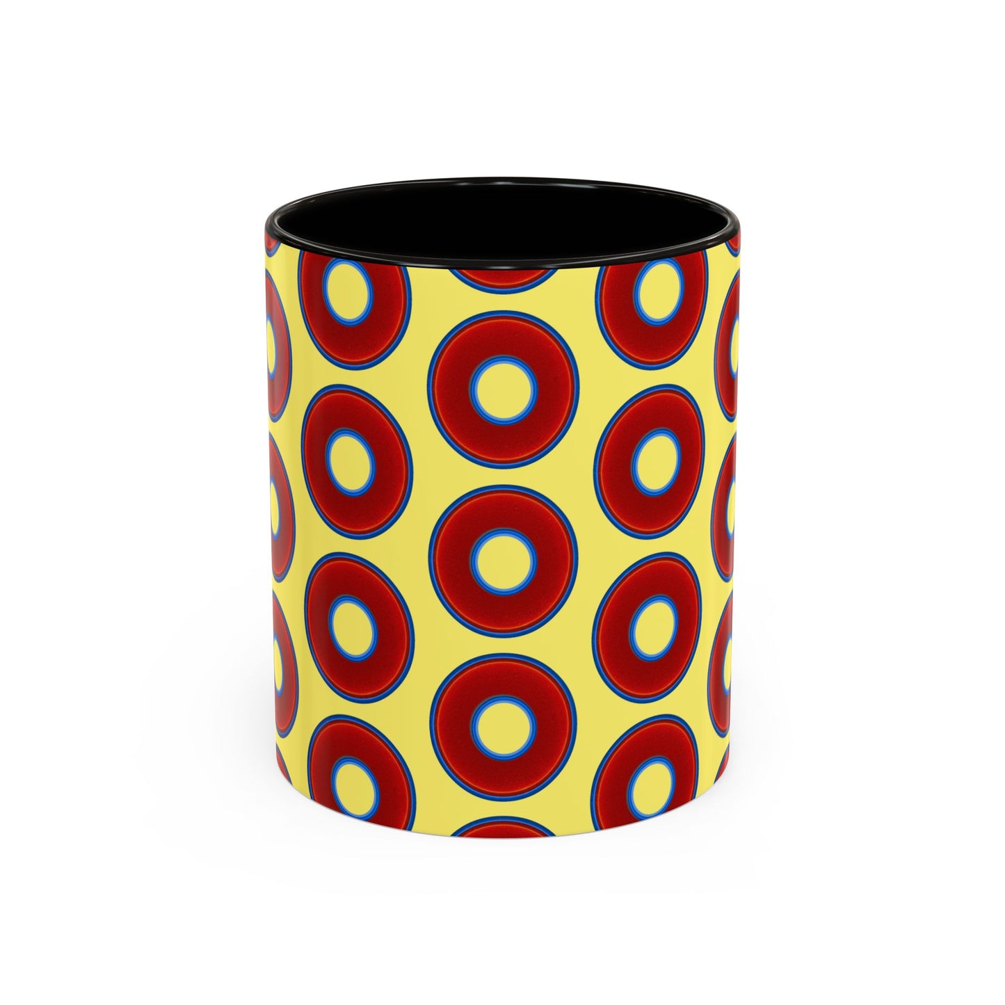 Lump's Grumpy Coffee Mug - vivid red donuts w/yellow background
