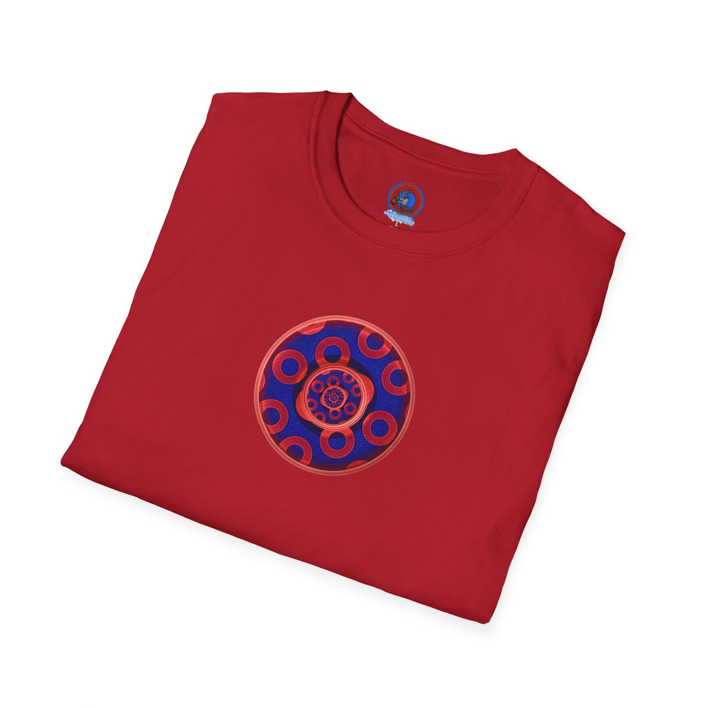 Classic Donut Tee - Unisex Soft-Style - "Kaleidoscope Abyss of Donut" - paradoxical print - variant 2 - series 1.0 - donut vortex - red/blue