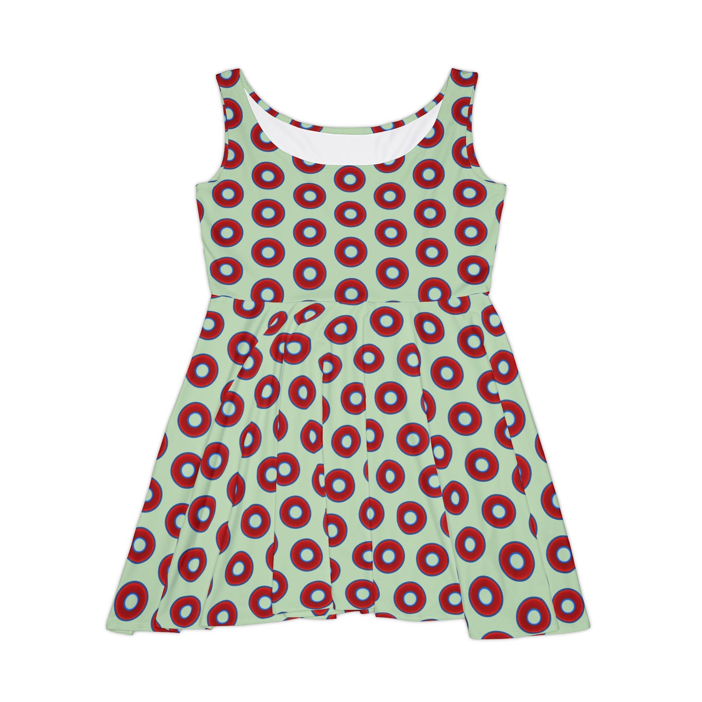 Women's Skater Donut Dress - vivid red donut print w/seafoam background