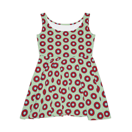 Women's Skater Donut Dress - vivid red donut print w/seafoam background