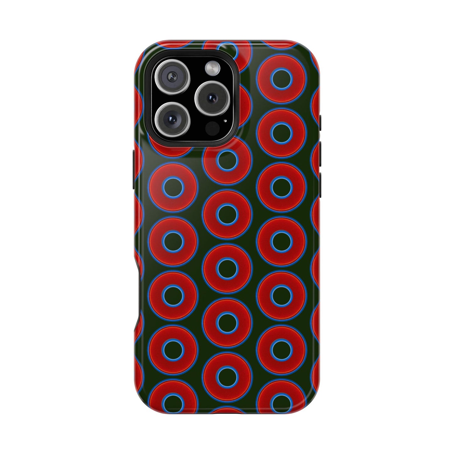 Magnetic Tough Donut Case - red vivid donut print w/deep forest green background