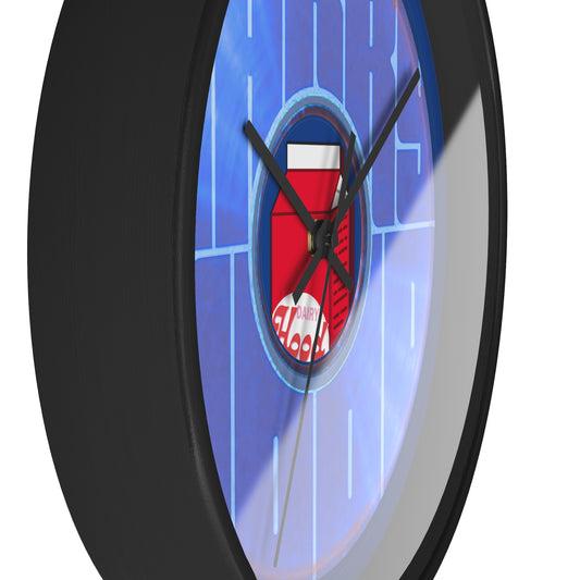 Lumpy Wall Clock - "Harry's Unofficial Donut Clock" - variant 3 - vivid blue/purple word donut w/dark blue background