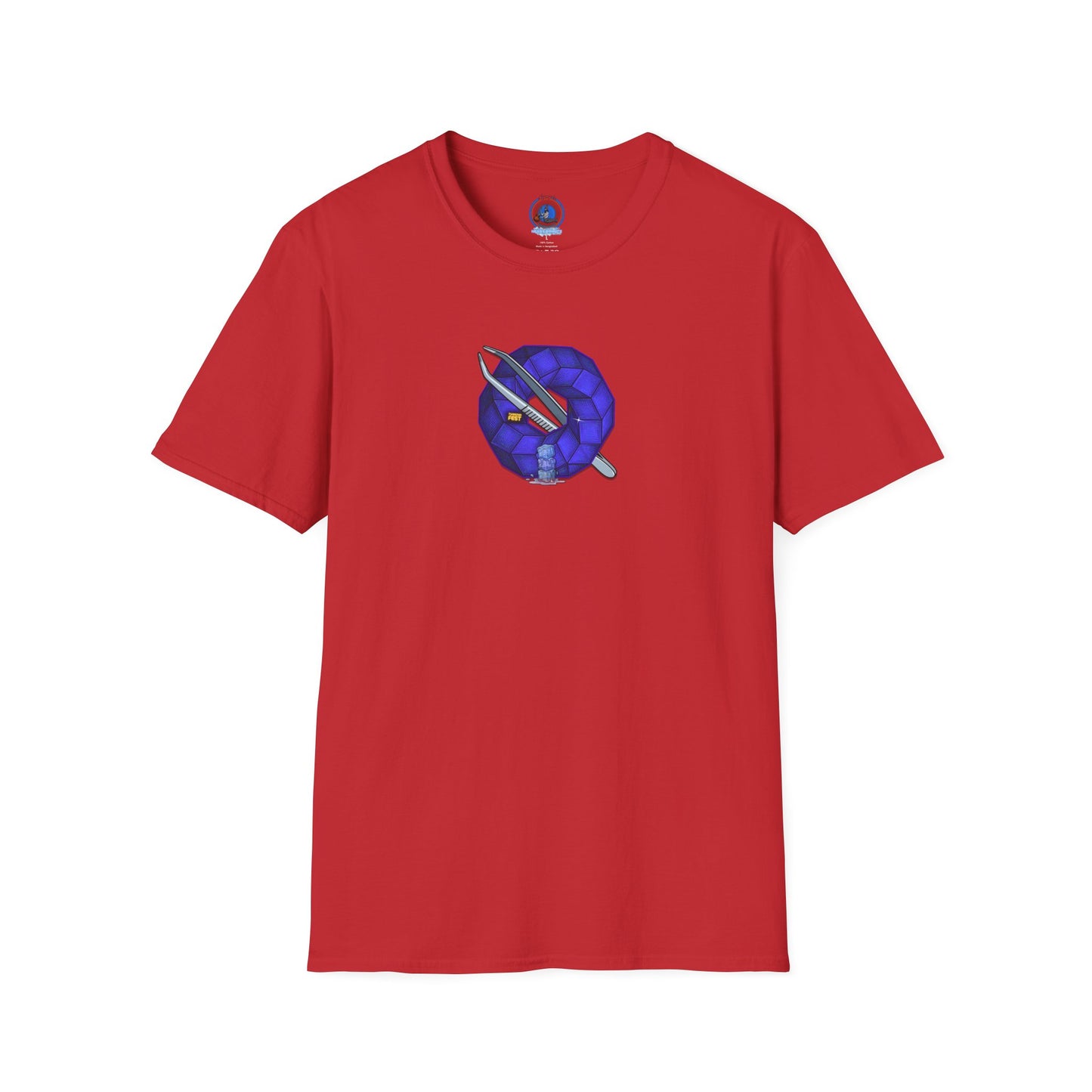 Classic Donut Tee - Unisex Soft-Style - "The Teasing Festivus Donut" - blue rustic cubed donut
