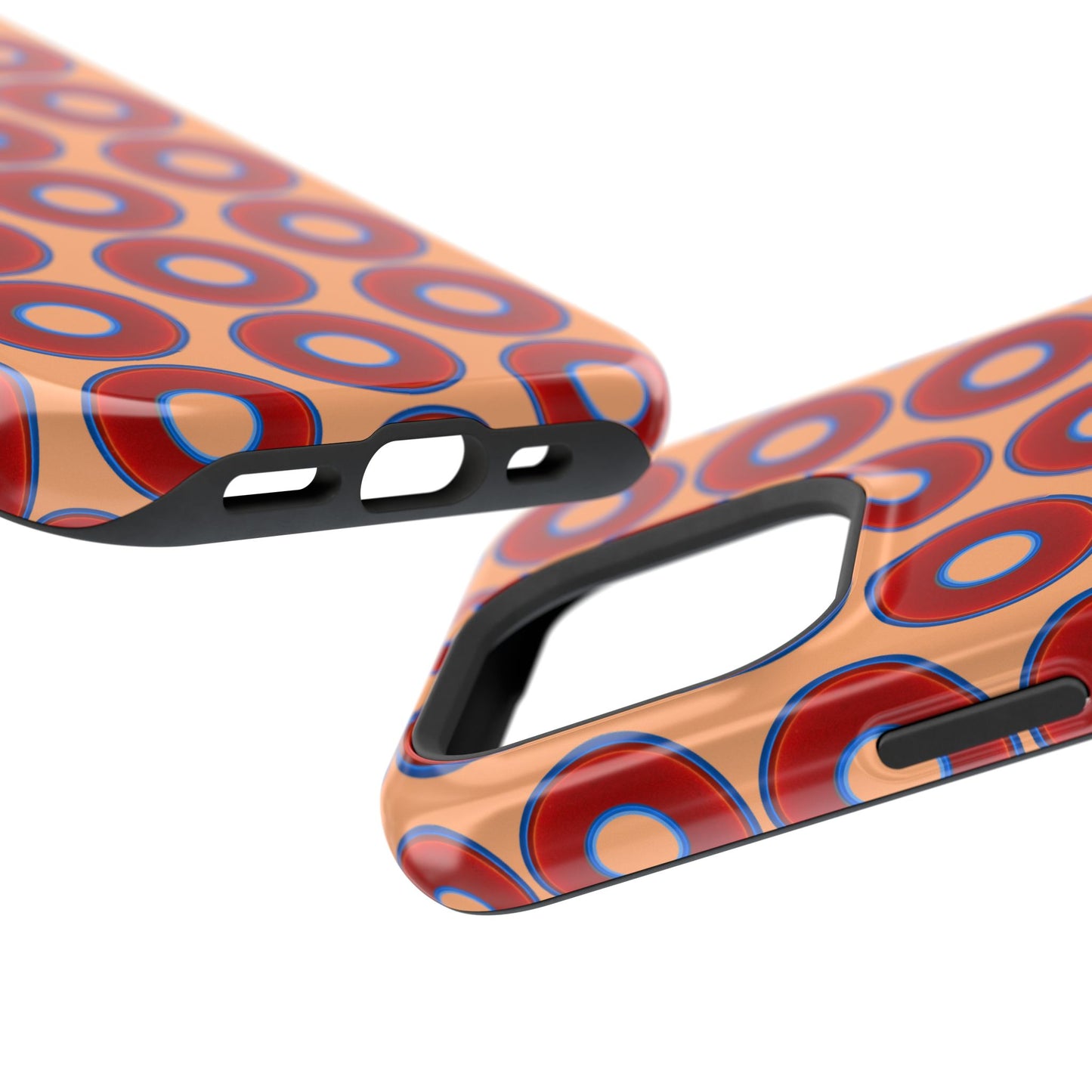 Magnetic Tough Donut Case - red vivid donut print w/peach background