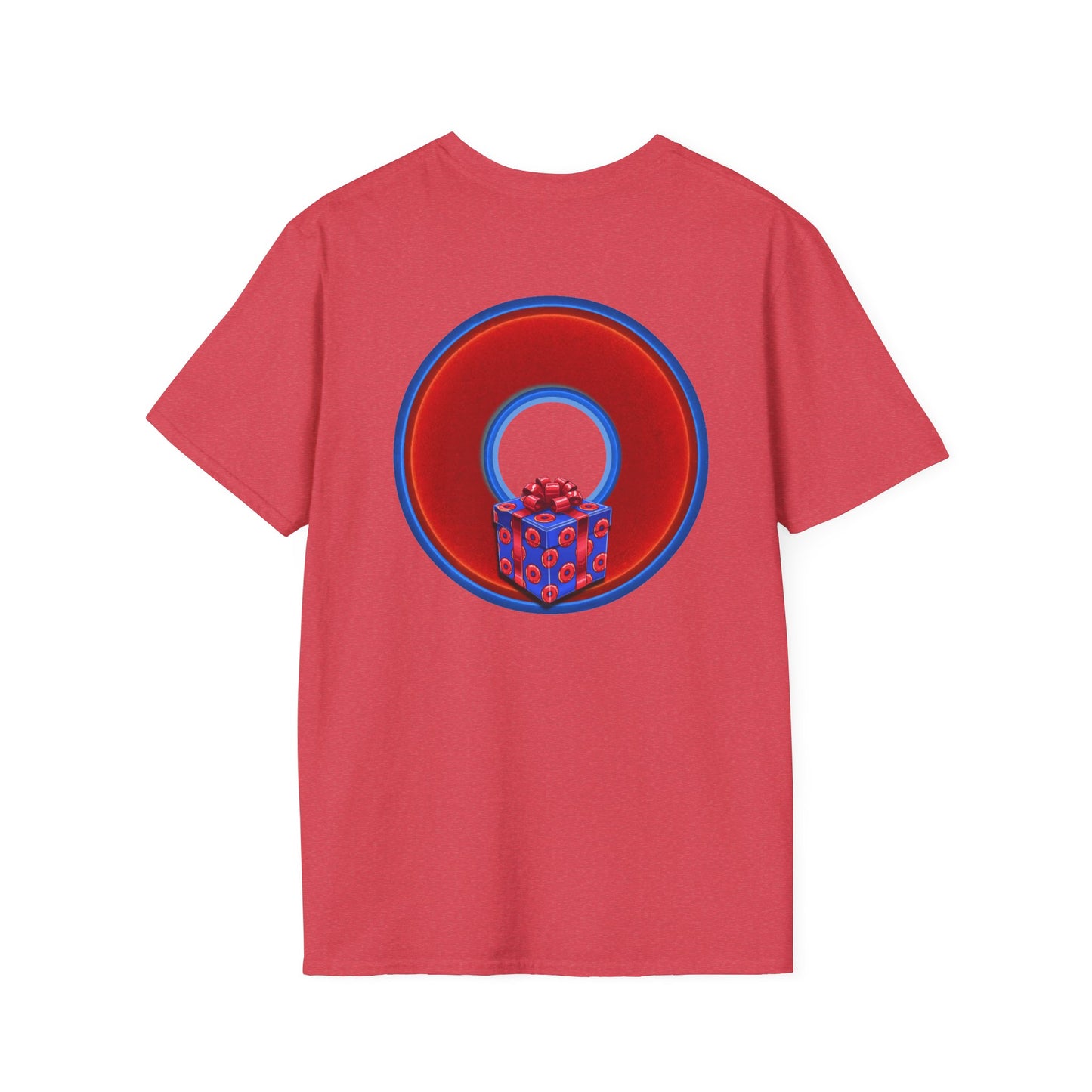 Classic Donut Tee - Unisex Soft-Style - "Phishmas Caroler's Tee " - vivid red/blue donut - variant 1