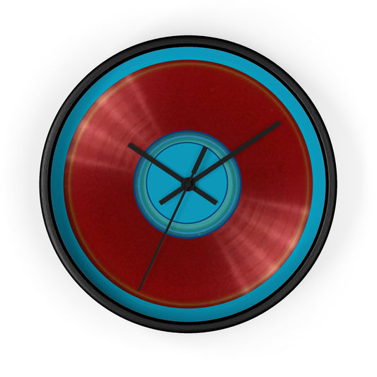 Lumpy Wall Clock - "Plain Vivid Donut" - dark red donut w/aquamarine blue background