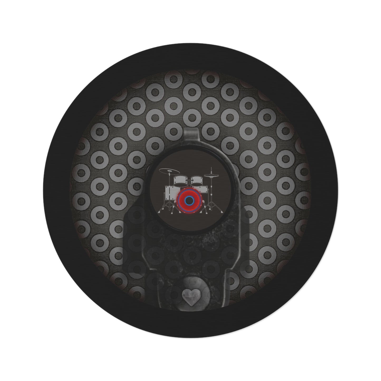 Round Room - 5 ft x 5 ft Lumpy Donut Rug - "Lifesaving Donut Rug" - paradoxical light gray blue/dark gray donut w/black background