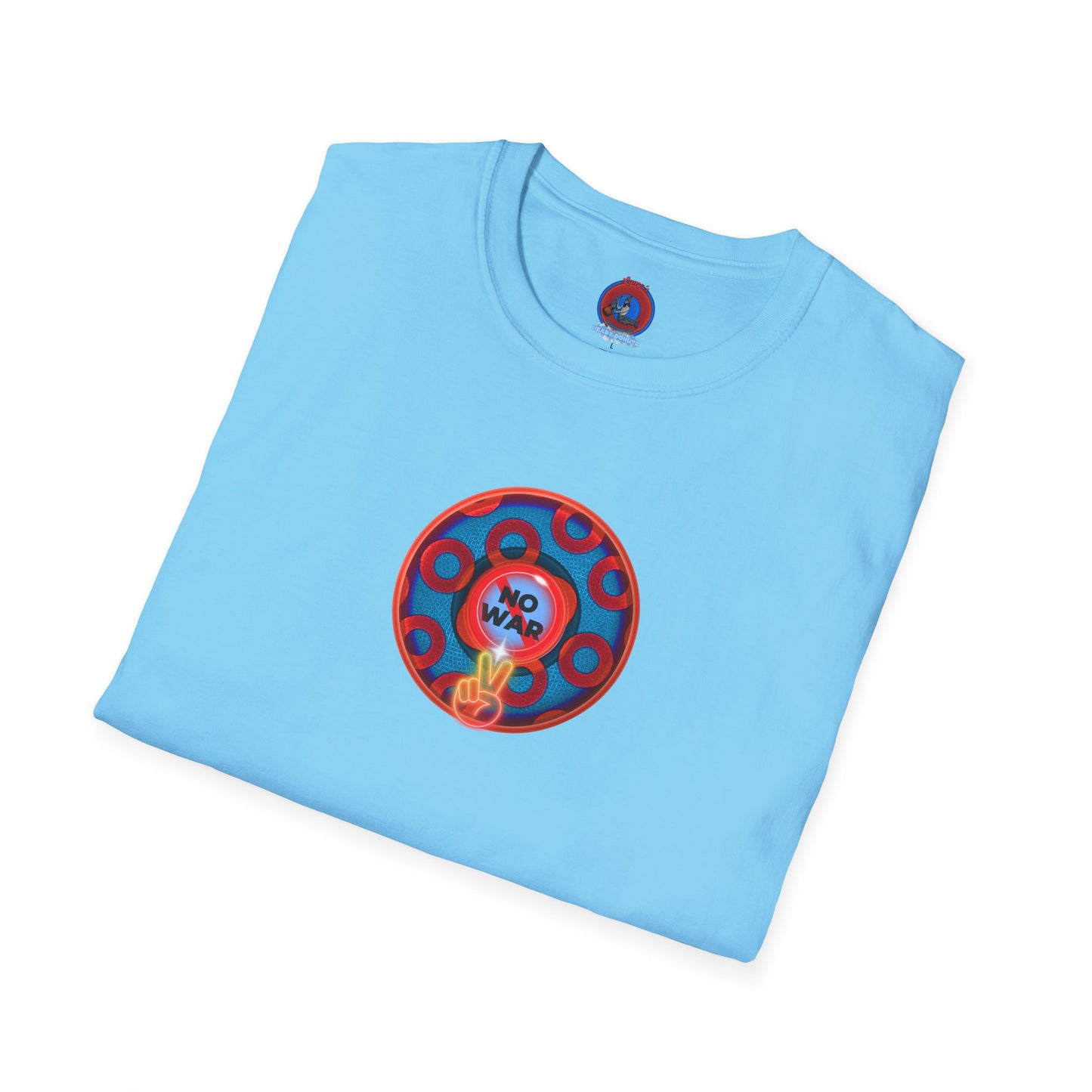 Classic Donut Tee - Unisex Soft-Style - "Peace of My Donut?" - blue/red rustic paradox donut