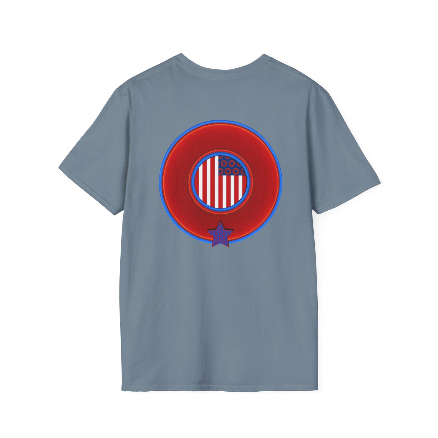 Classic Donut Tee - Unisex Soft-Style - "One Indivisible Donut" - vivid red phreedom donut - w/star - variant 2