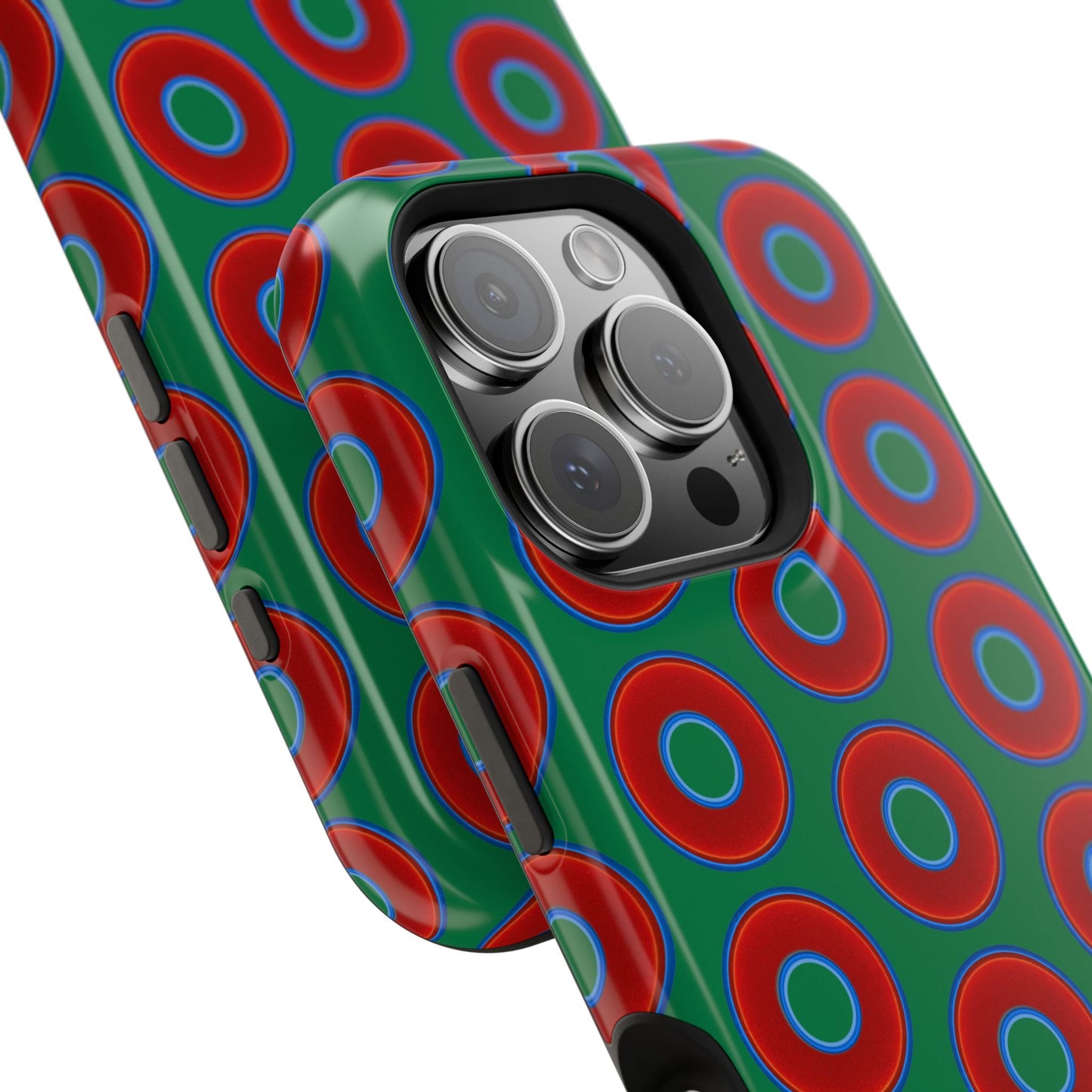 Impact-Resistant Lumpy Donut Case - red vivid donut print w/green background