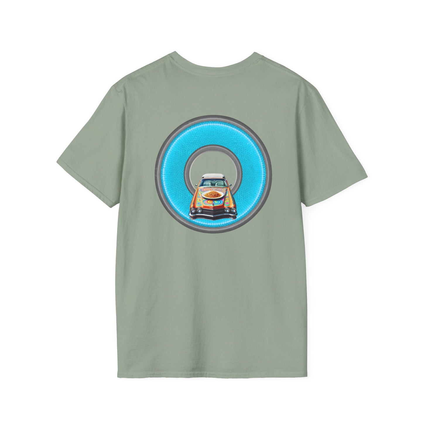 Classic Donut Tee - Unisex Soft-Style - "Cadillac Rainbow Spaghetti Incident" - series 1.0  - variant 3 - blue/gray donut