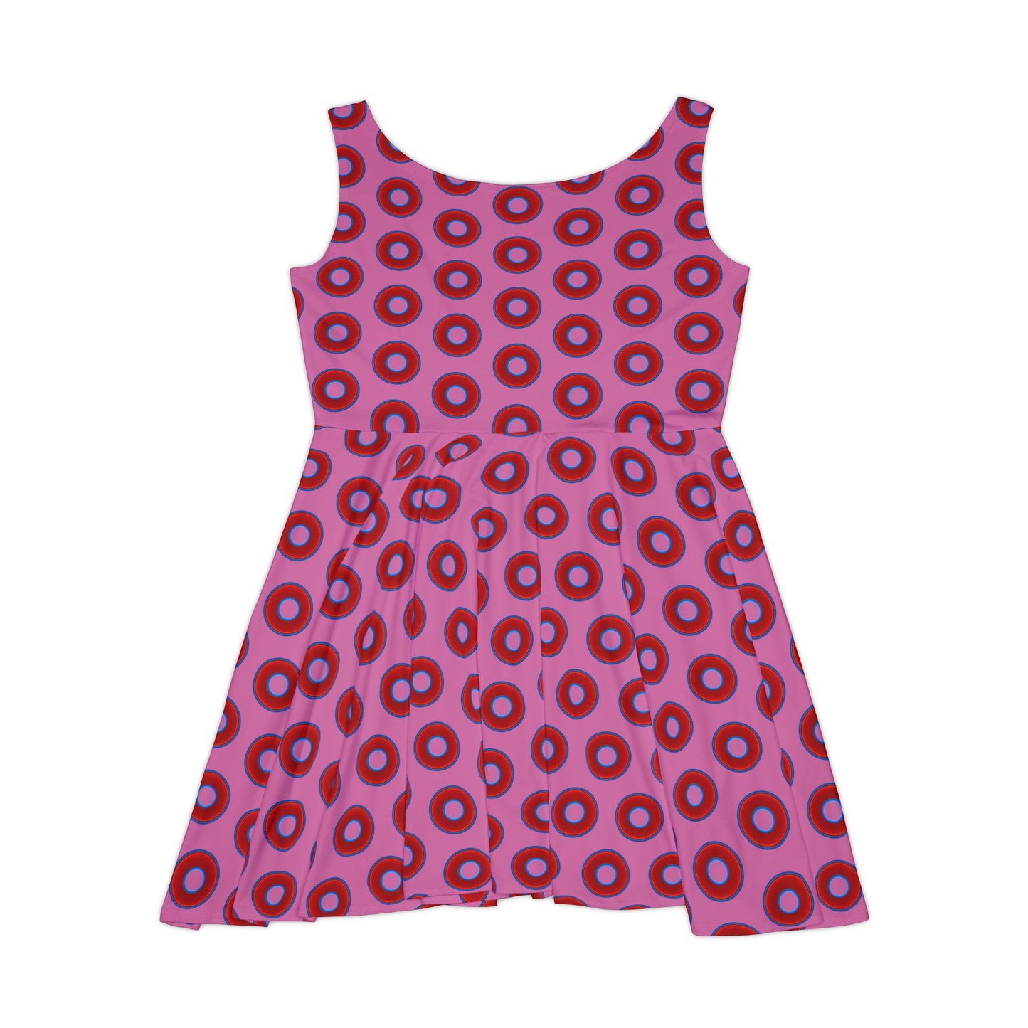 Women's Skater Donut Dress - vivid red donut print w/pink background