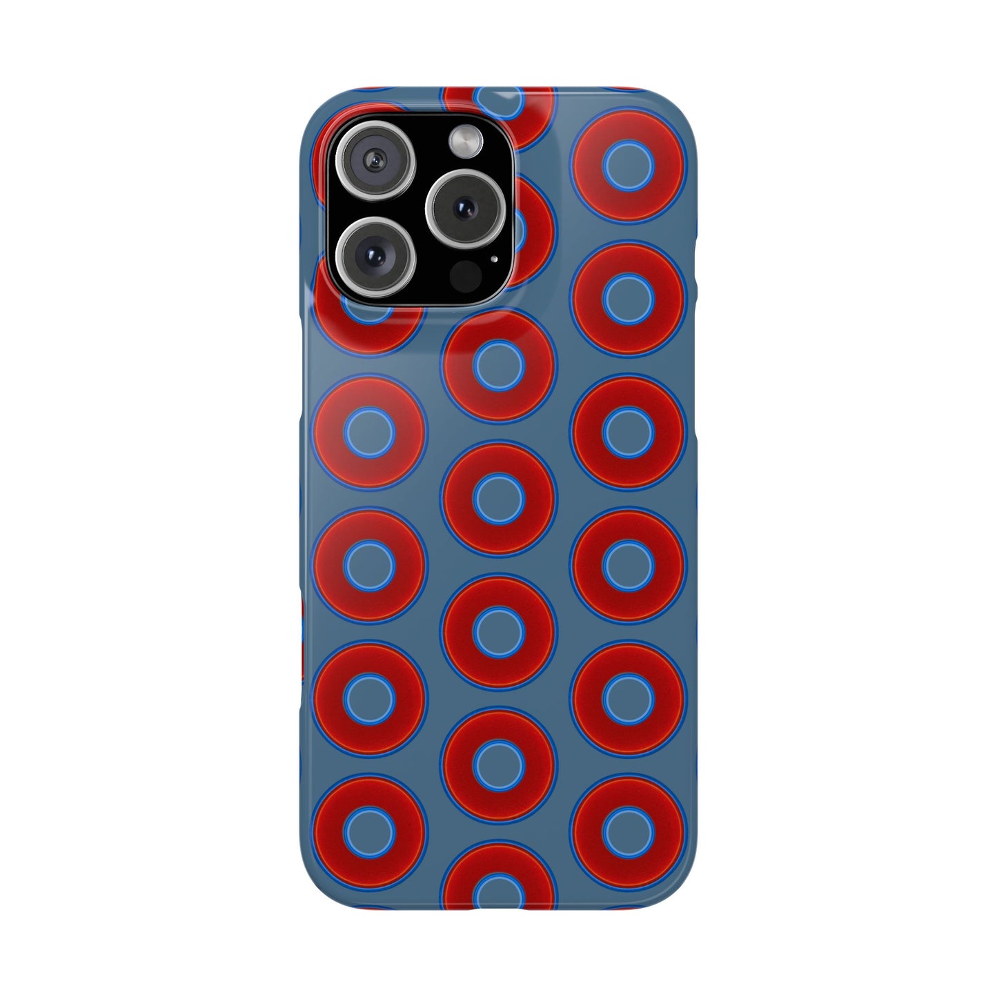 Lumpy Donut Snap Case - red vivid donut print w/steel blue background