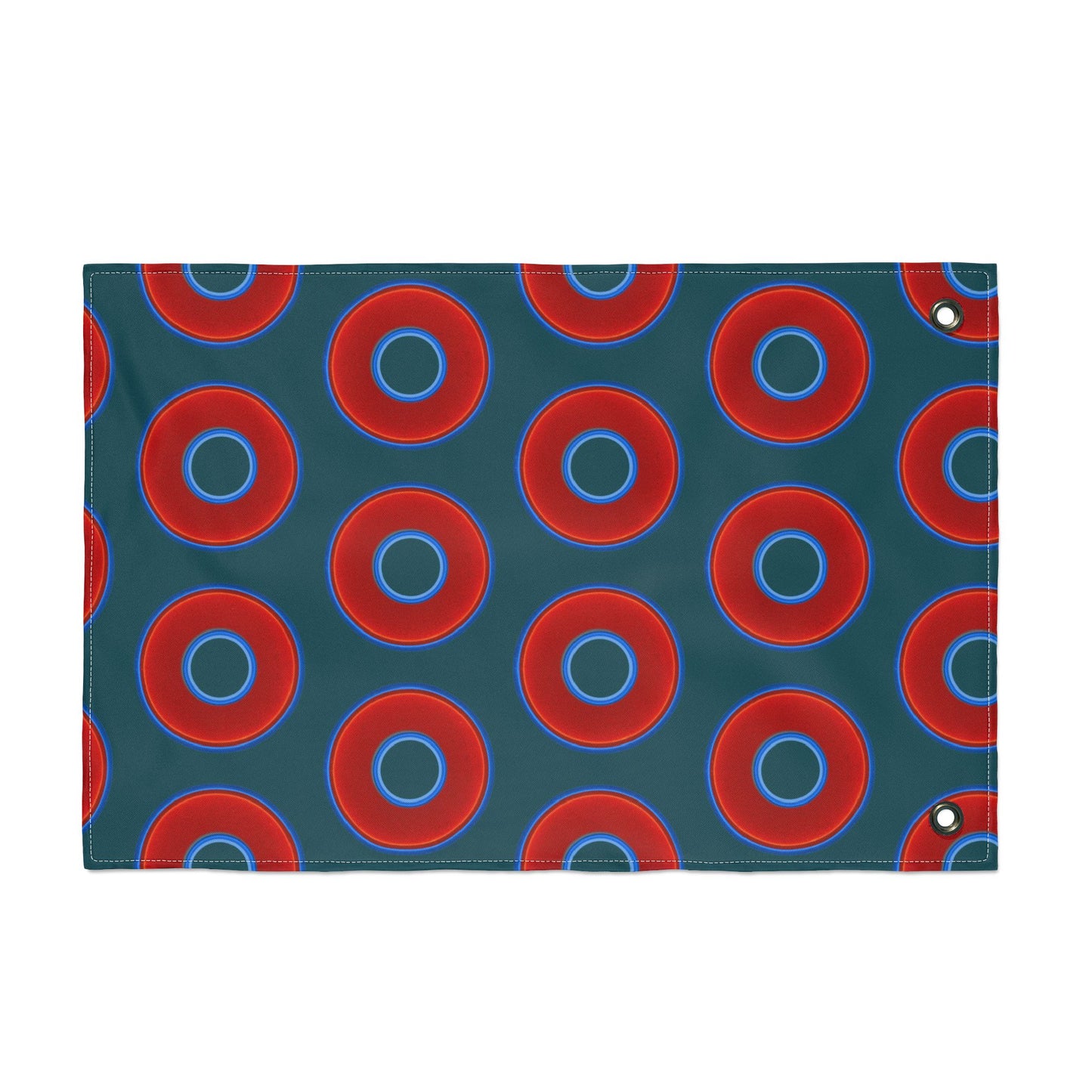 Lumpy Flagpole Sitters - Donut Flags [12" x 18"] - red vivid donut print w/midnight green background