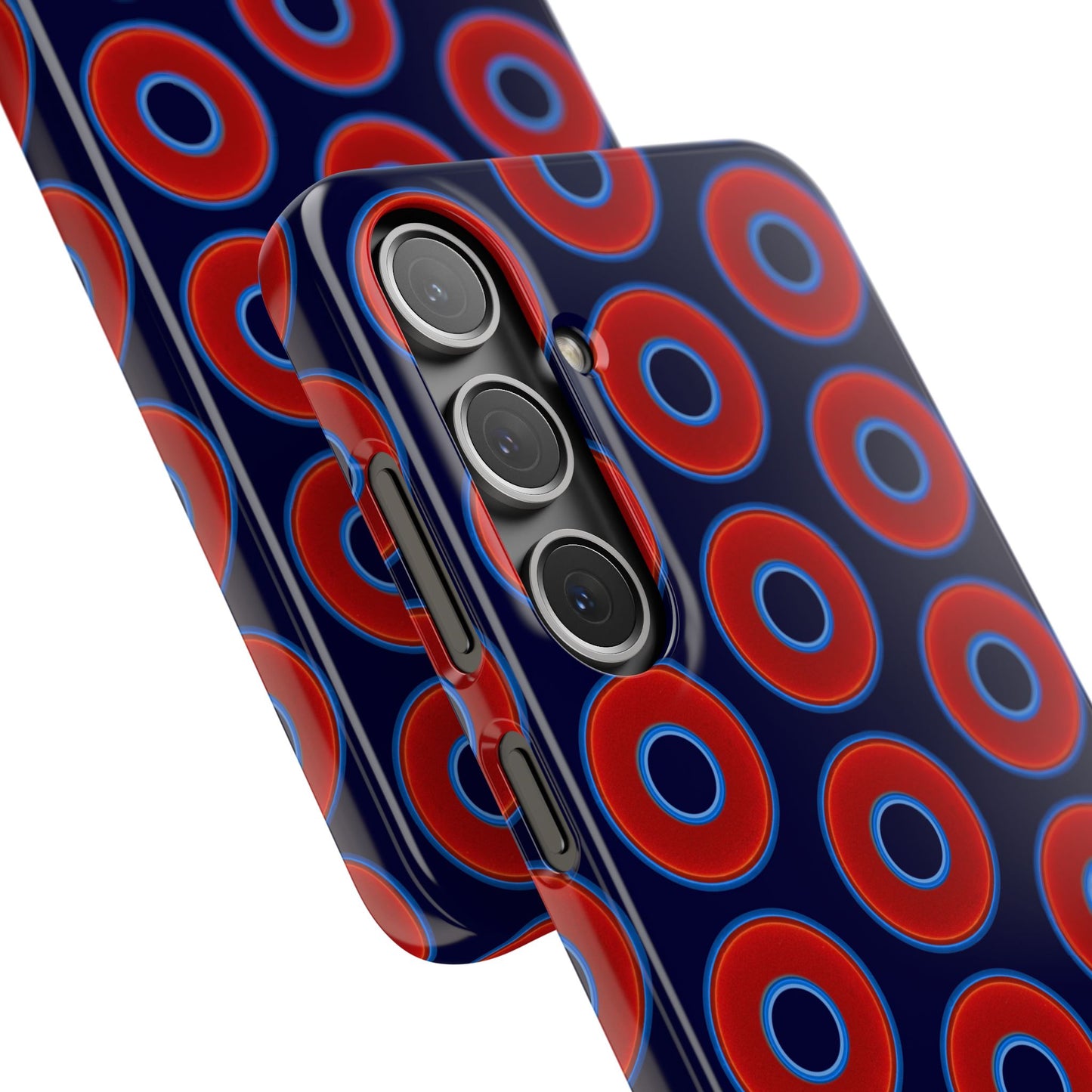Lumpy Donut Snap Case - red vivid donut print w/midnight blue background