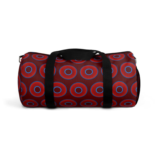 Lumpy Duffel - vivid red donuts w/dark red background