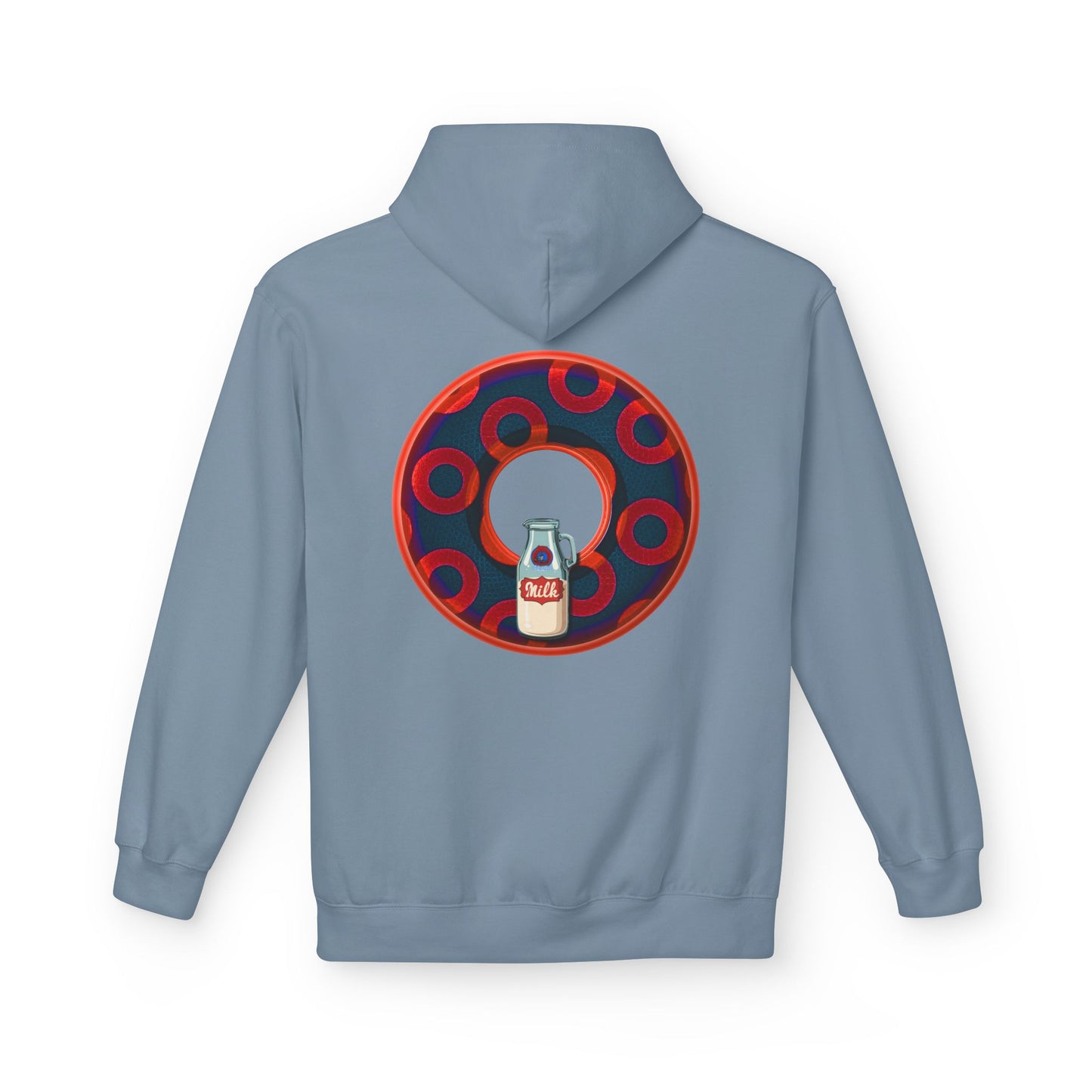 Fleece Harry Hoodies [Midweight Soft-style] - "Wooked Cream Dairy - YEMSG Donut" - navy blue/red rustic paradox donut - variant 3