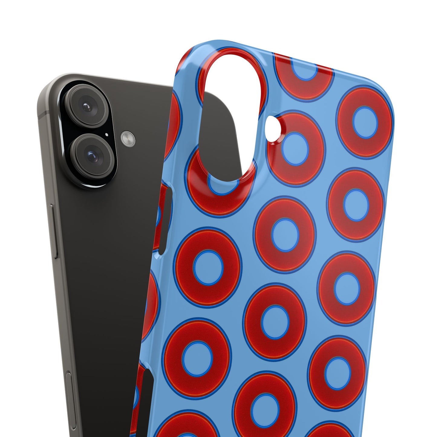 Lumpy Donut Snap Case - red vivid donut print w/light blue background