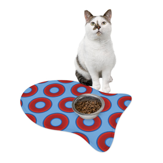 Wendy's Lumpy Pet Feed Mat - vivid red donuts w/light blue background