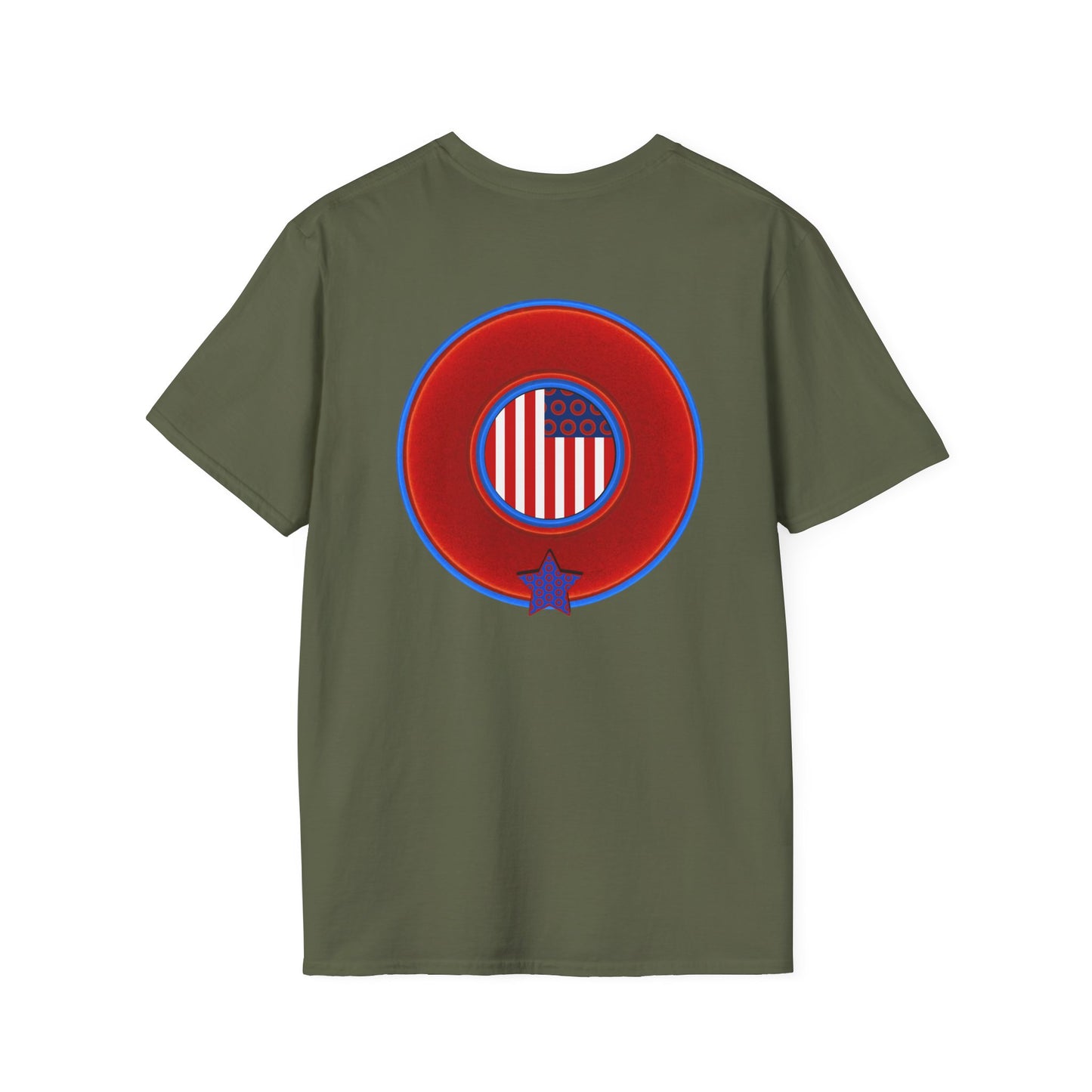 Classic Donut Tee - Unisex Soft-Style - "One Indivisible Donut" - vivid red phreedom donut - w/star - variant 2