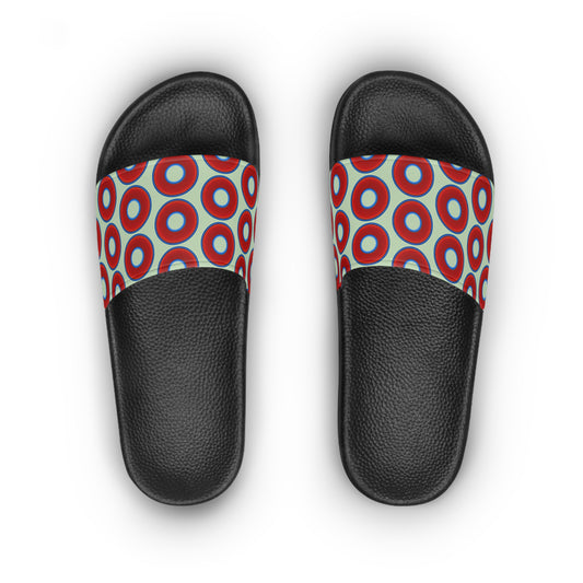 Lumpy Sandals - slip-ons - red vivid donuts w/seafoam background