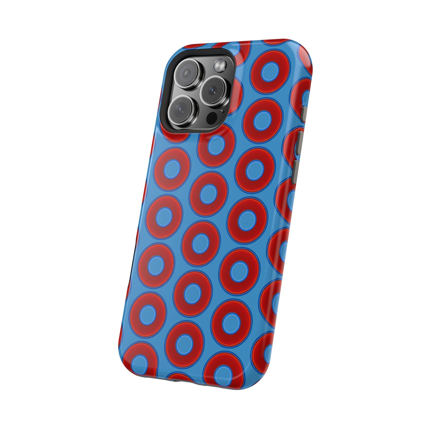 Magnetic Tough Donut Case - red vivid donut print w/light steel blue background