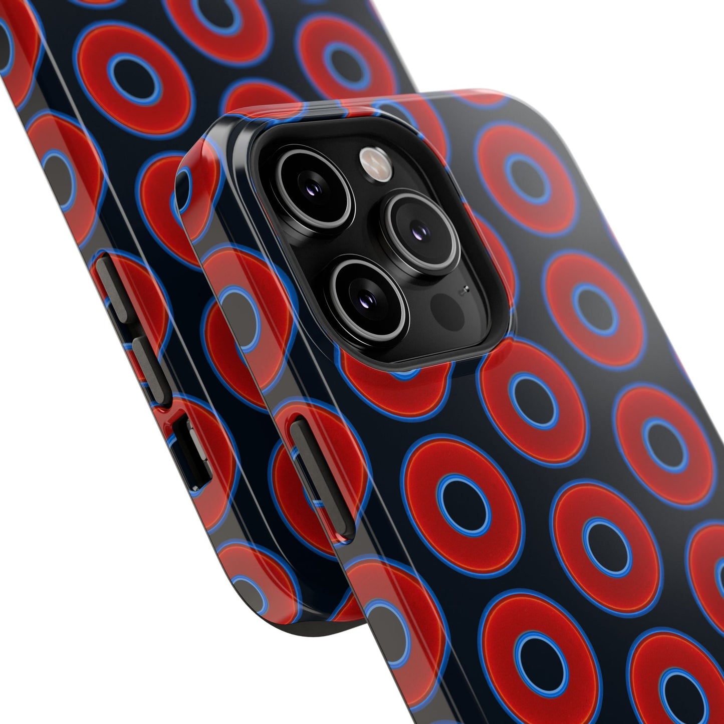 Impact-Resistant Lumpy Donut Case - red vivid donut print w/blue charcoal background