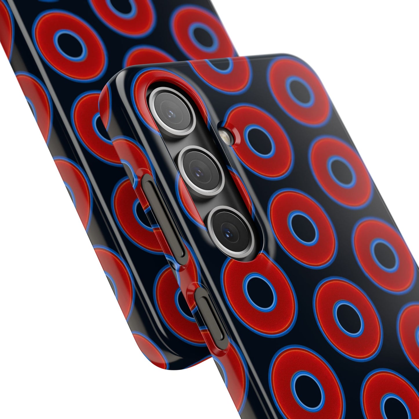 Lumpy Donut Snap Case - red vivid donut print w/blue charcoal background