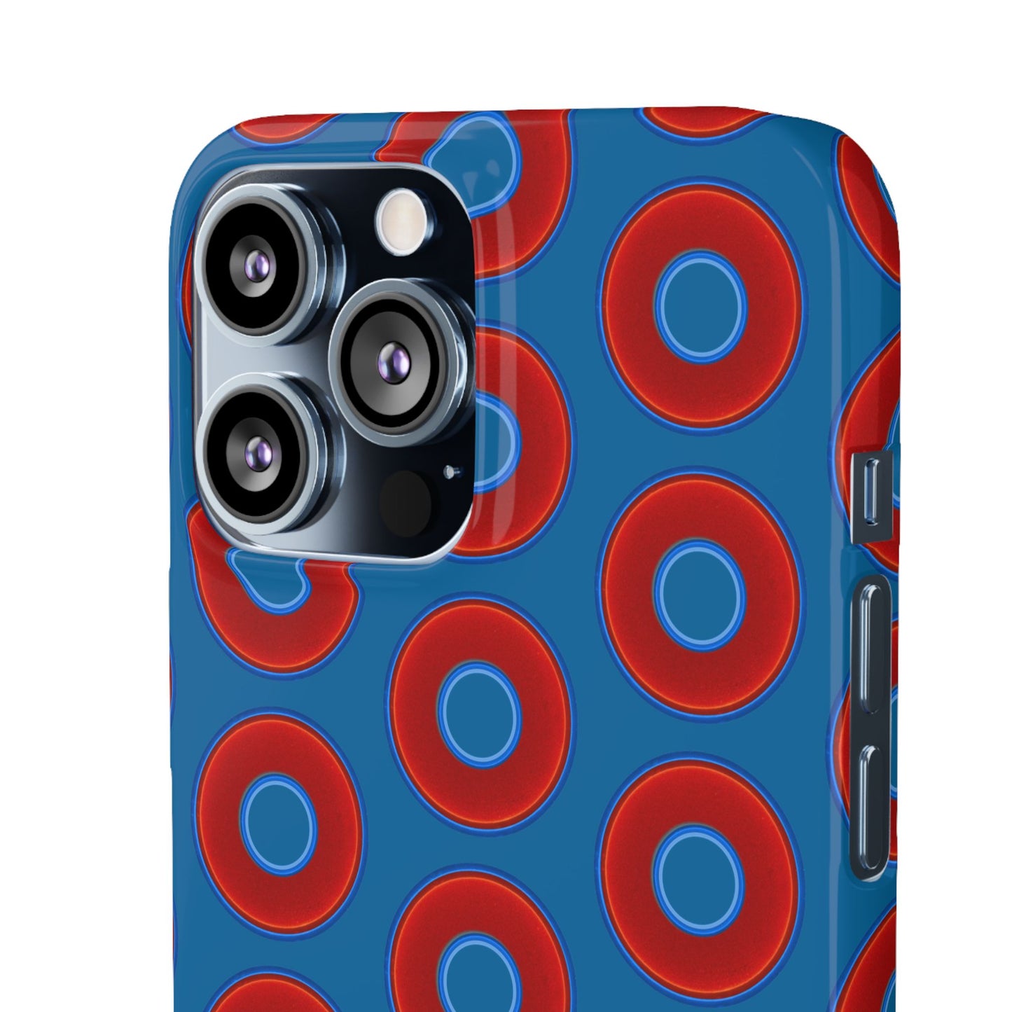 Lumpy Donut Snap Case - red vivid donut print w/wavy navy blue background