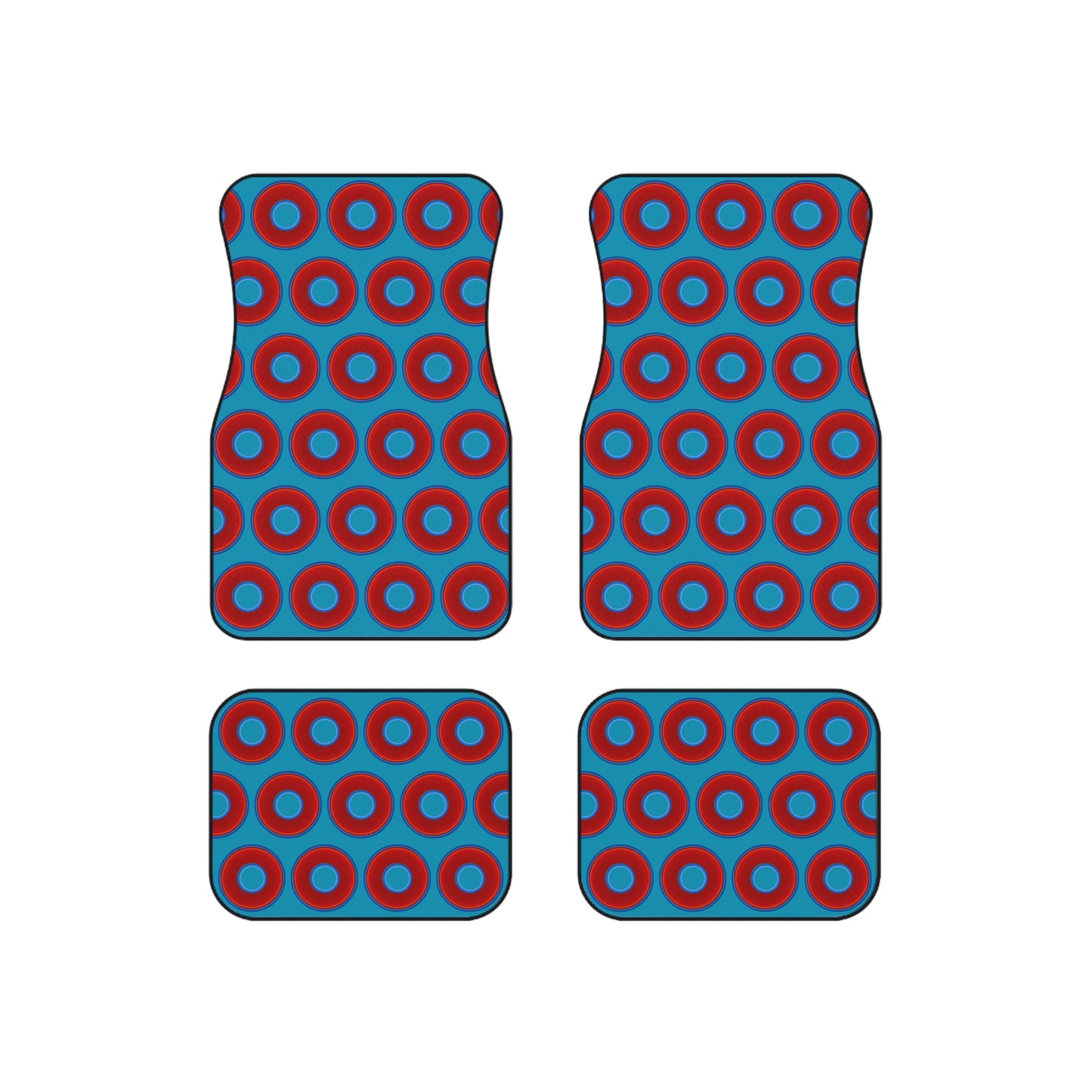 Contacted Car Mats - vivid donut print w/aquamarine blue background