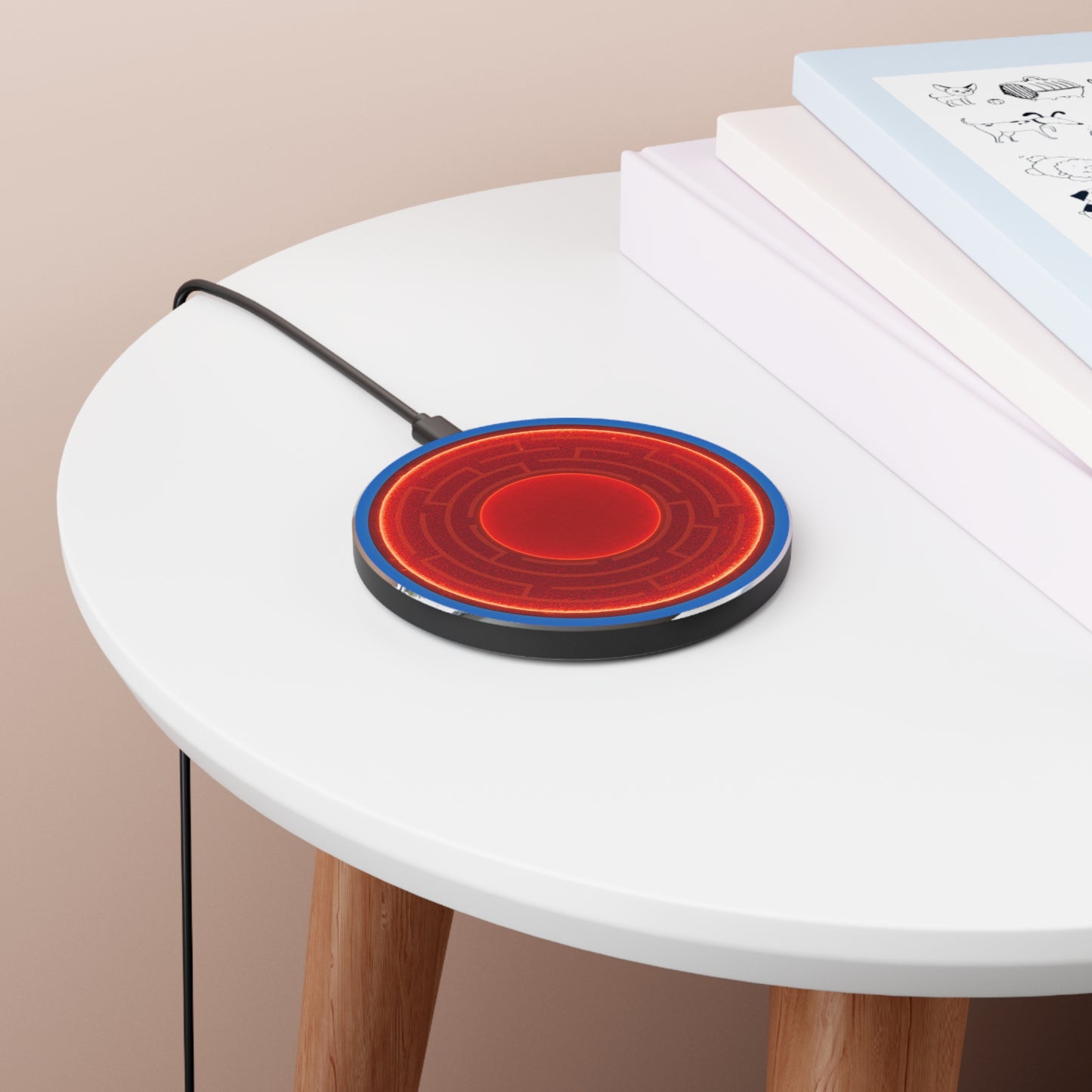 The Flow - Wireless Lumpy Donut Chargers - "The Amazing Wireless Donut Charger" - vivid red donut w/dark royal blue background - variant 2