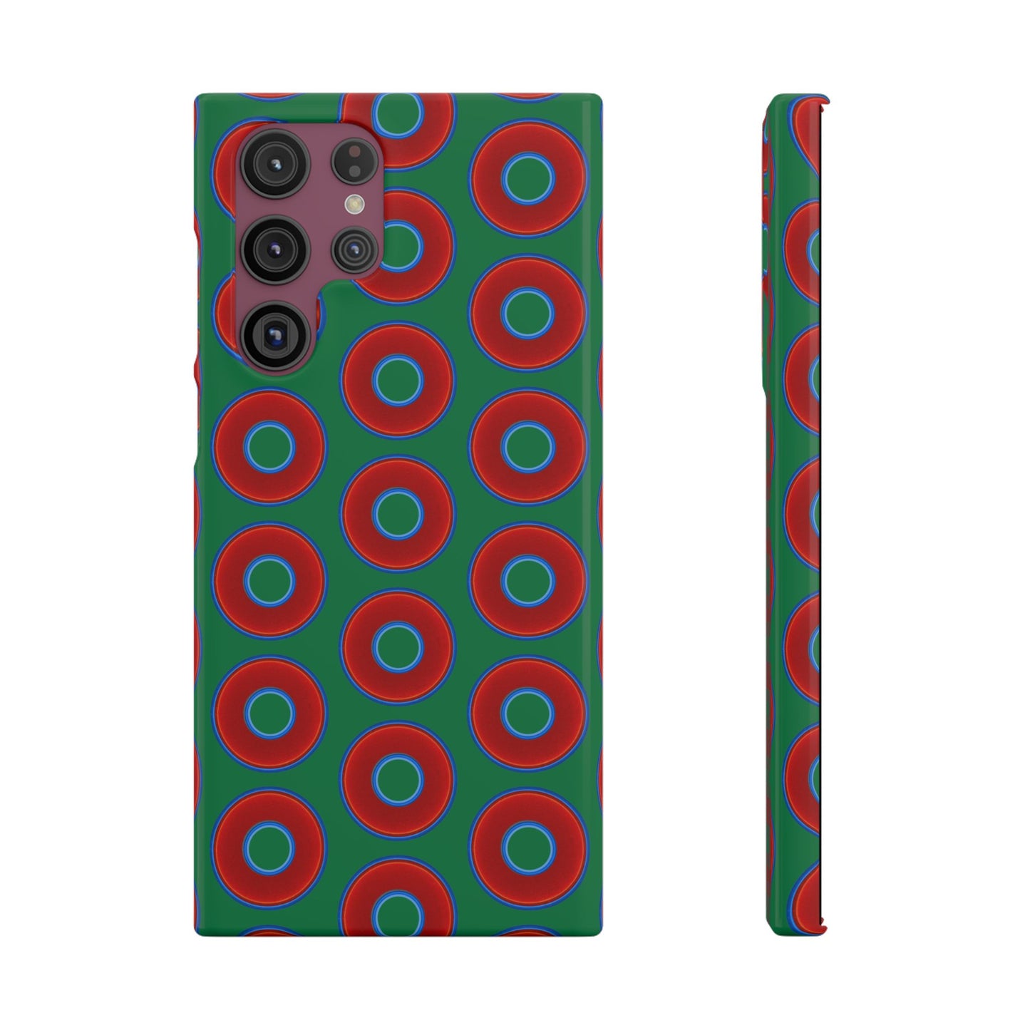 Lumpy Donut Snap Case - red vivid donut print w/green background