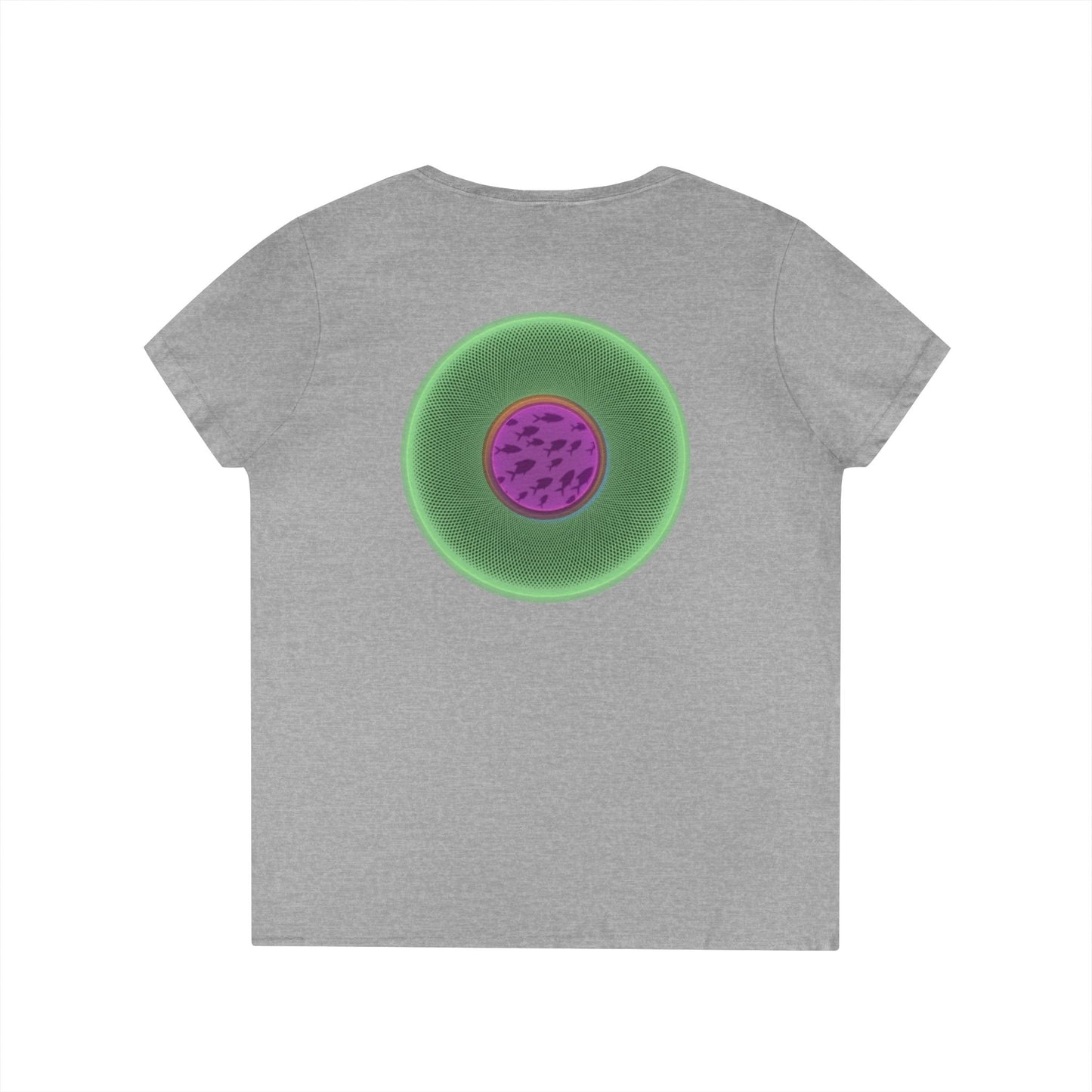 Women's Donut V-Neck Tee - "If I'm Swimming By" - variant 3 - light green/magenta phatty donut w/