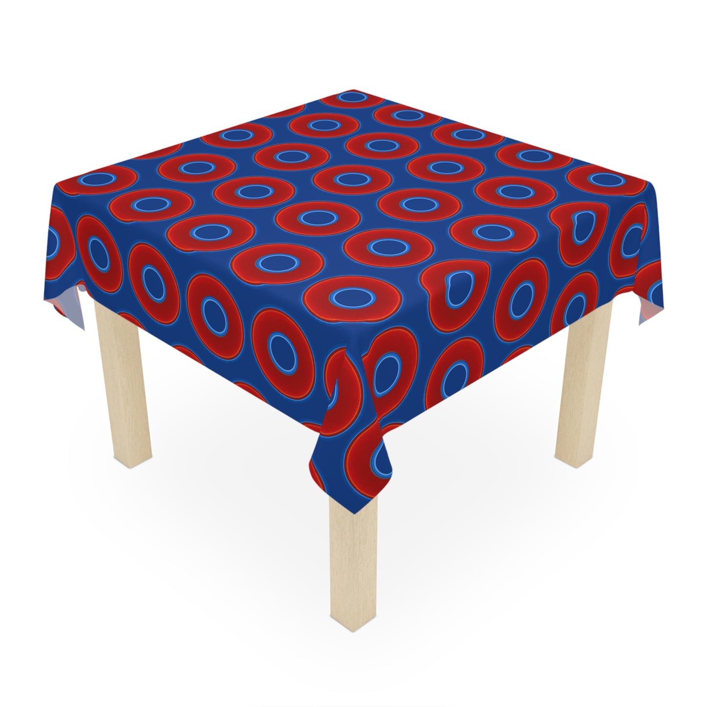 Lumpy Tablecloth - 55.1" x 55.1" - vivid red donuts w/dark blue background