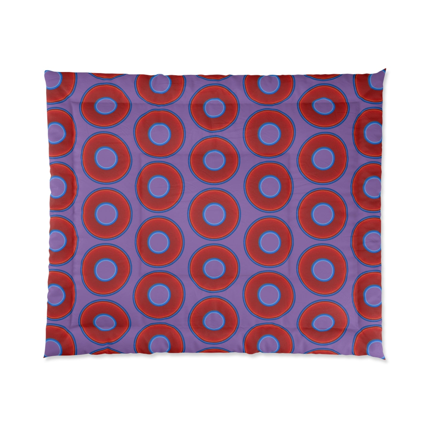 The Very Lumpy Comforter - vivid red donuts w/light purple background