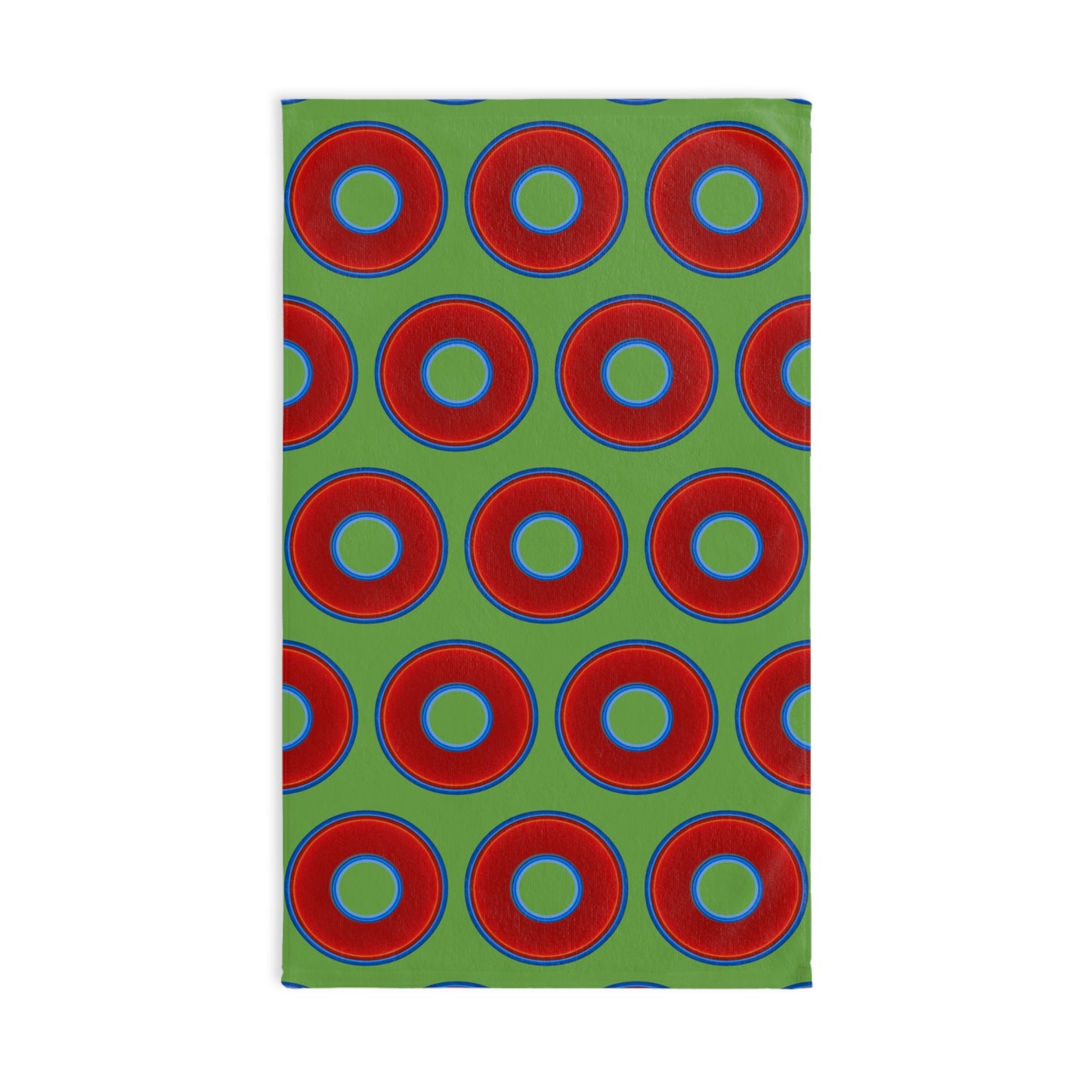 Lumpy Kitchen/Hand Towels - vivid red donuts w/light green background