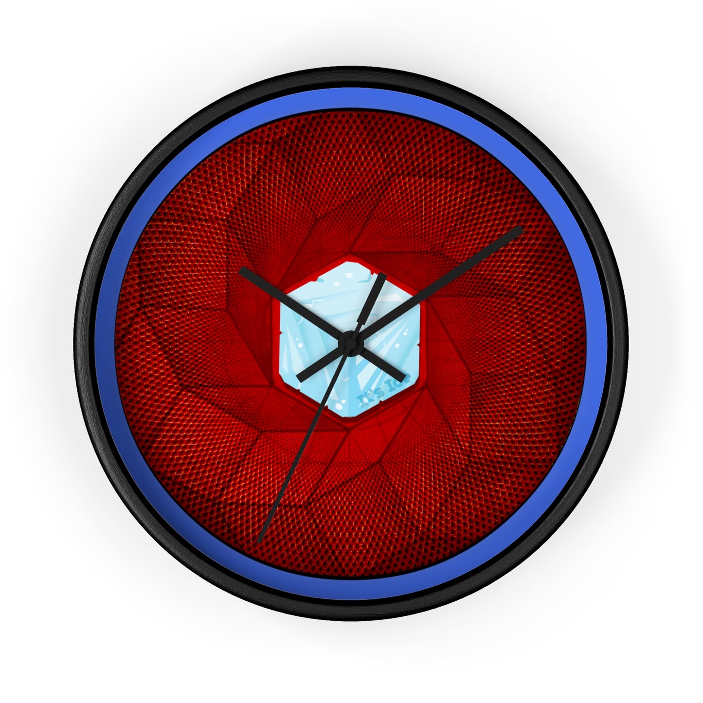 Lumpy Wall Clock - "It's Ice... Cube's Donut Clock" - variant 1 - red cubed donut w/royal blue background