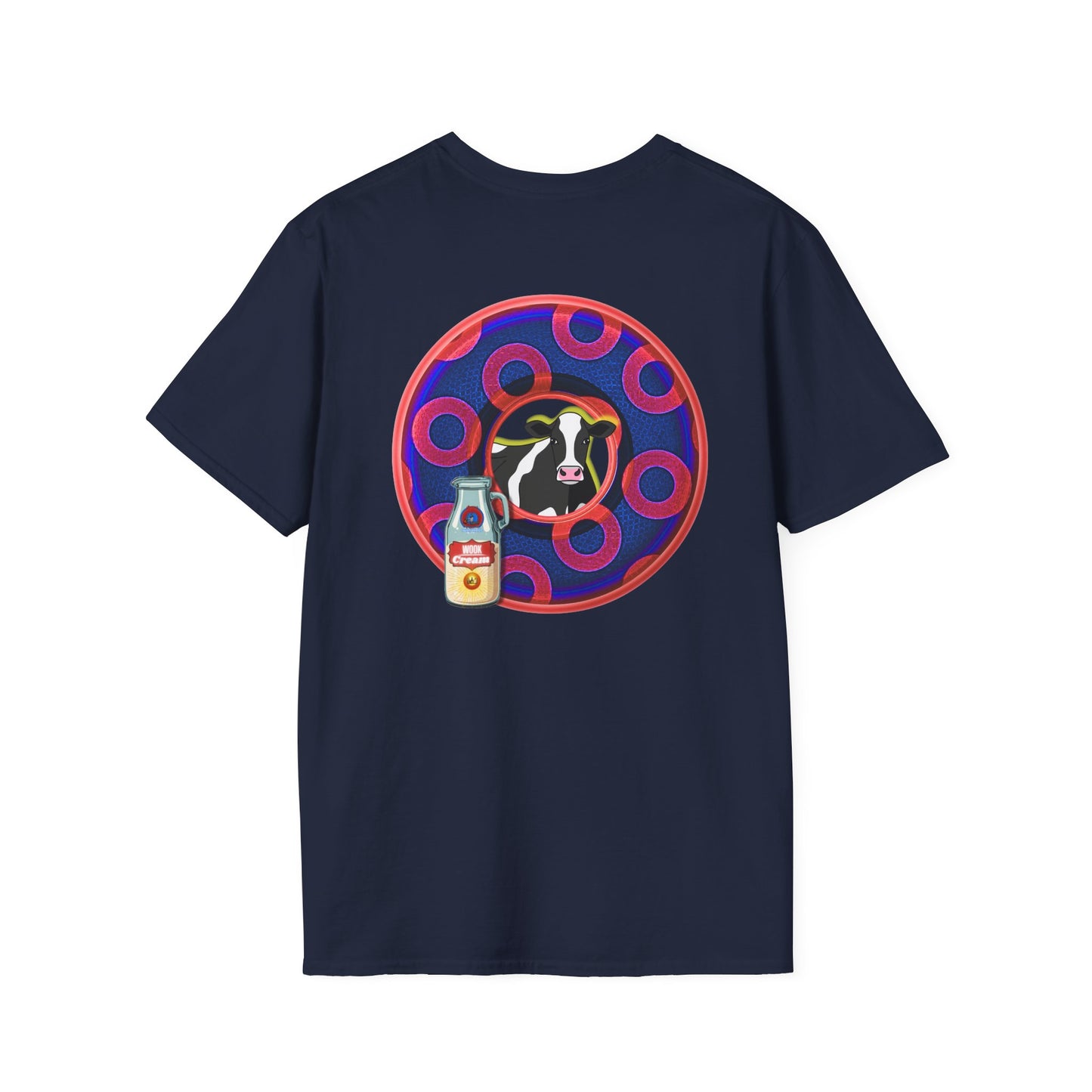 Classic Donut Tee - Unisex Soft-Style - "Beefy Wooked Cream - YEMSG Donut" - electric blue/red rustic paradox donut