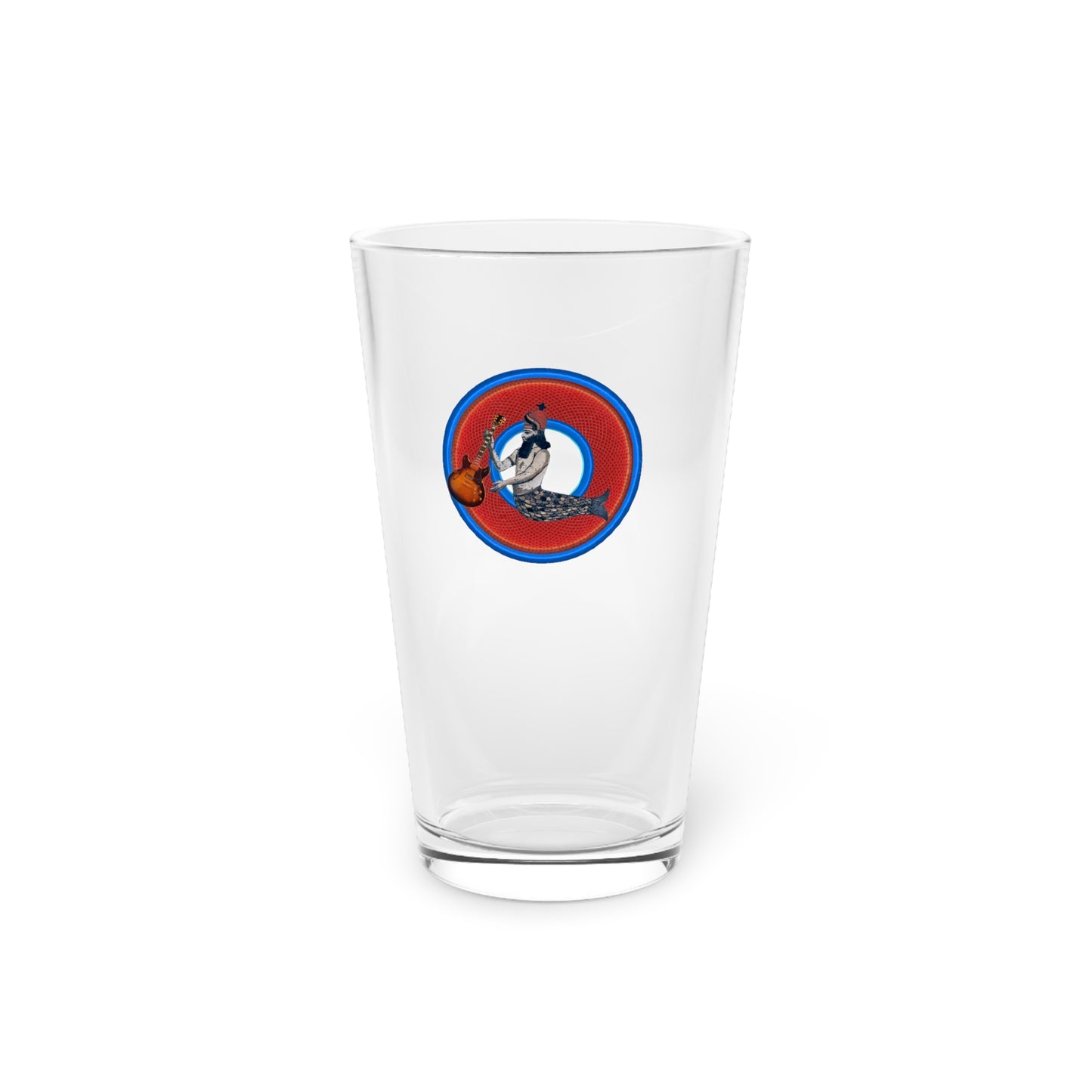 16oz Lumpy Pint Glass - "OG Donut Pint Glass" - rustic red/blue donut