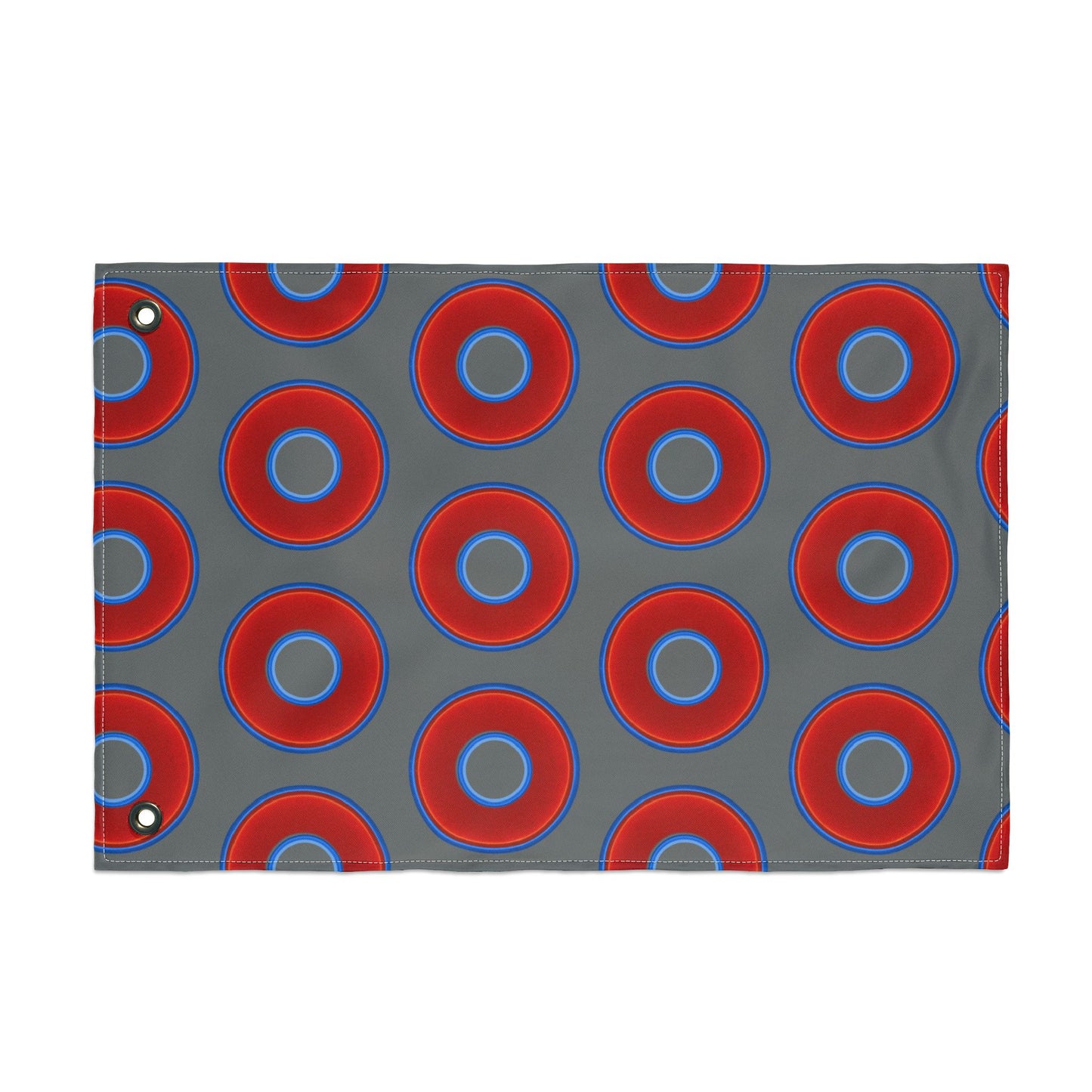 Lumpy Flagpole Sitters - Donut Flags [12" x 18"] - red vivid donut print w/dark gray background