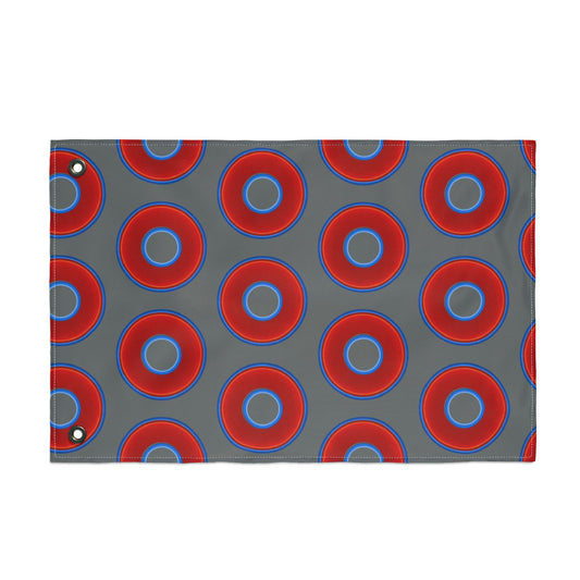 Lumpy Flagpole Sitters - Donut Flags [12" x 18"] - red vivid donut print w/dark gray background