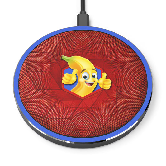 The Flow - Wireless Lumpy Donut Chargers - "This Wireless Power is Bananas" - red cube donut w/royal background - variant 3