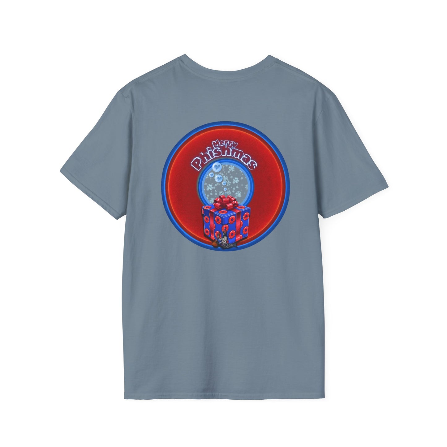 Classic Donut Tee - Unisex Soft-Style - "Phishmas Caroler's Tee " - vivid red/blue donut - variant 3